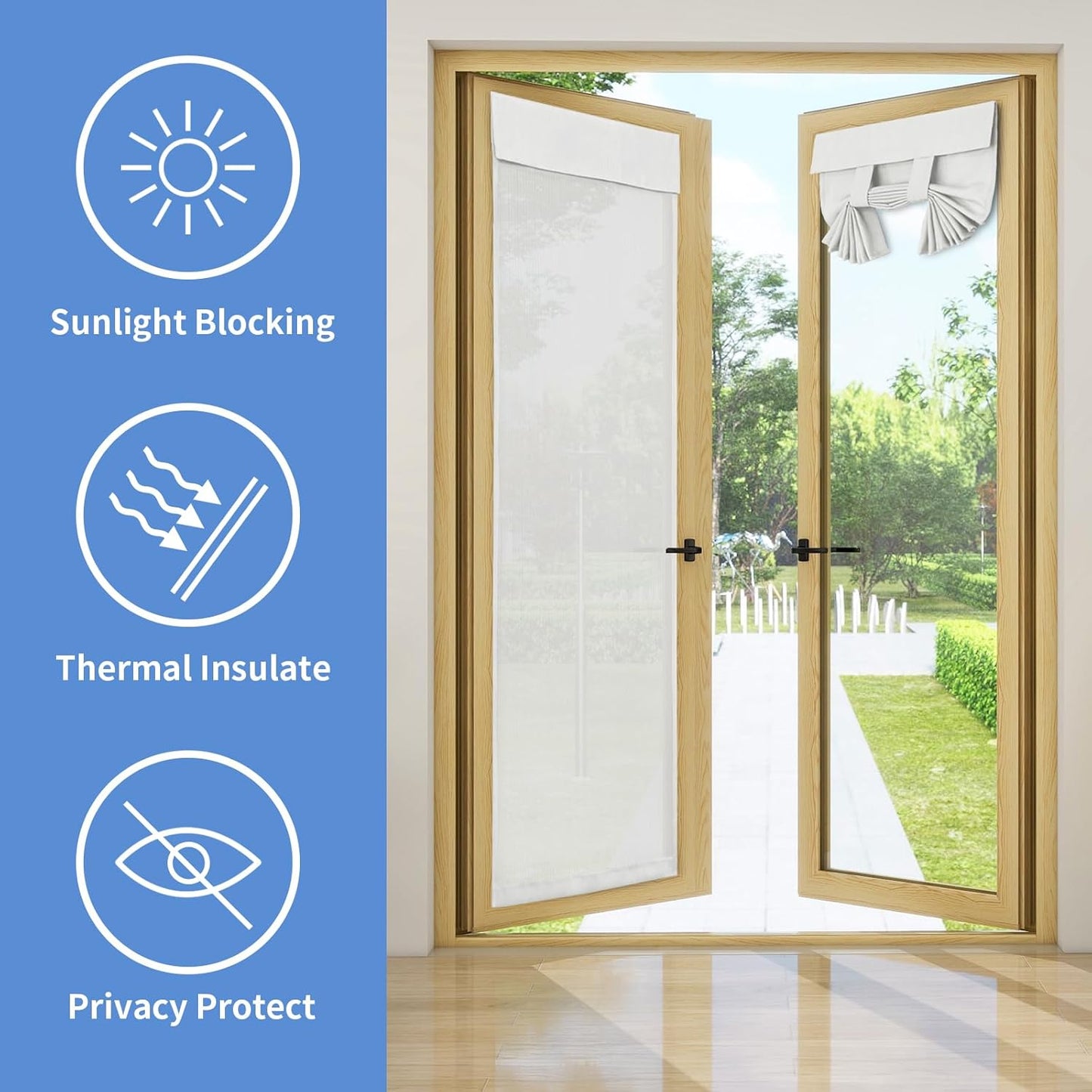 Linen Look French Door Curtains, Light Filgtering Privacy Window Door Curtain for Patio Glass Door Blind Tie up Shade, 1 Panel, 26X68 Inch, White