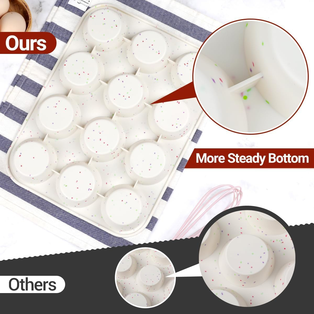 Silicone Muffin Pan, Regular Size Muffin Pan for Baking 12 Cups Non Stick Silicone Cupcake Pan 1 Pack Confetti