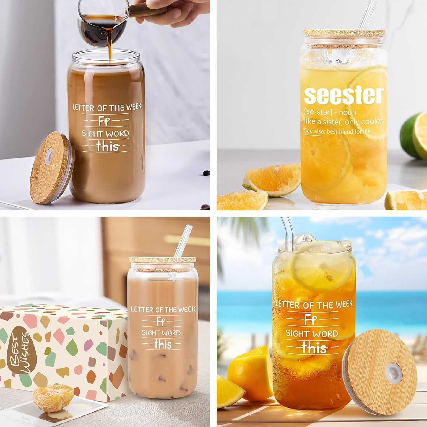 Teacher Appreciation Gifts - Best New Teacher Gifts for Women, Funny Back to School Present for Teachers, Thank You Teachers Gift for Retirement Birthday Christmas, Sight Words 16 Oz Glass Cup
