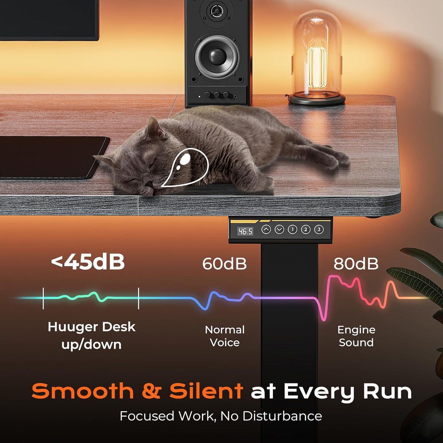 Large Electric Height Adjustable Standing Desk, 55" x 28", 27.6" Deep Desktop, Gaming and Office Desk with 2 Hooks and 3 Preset Heights, Grey Finish