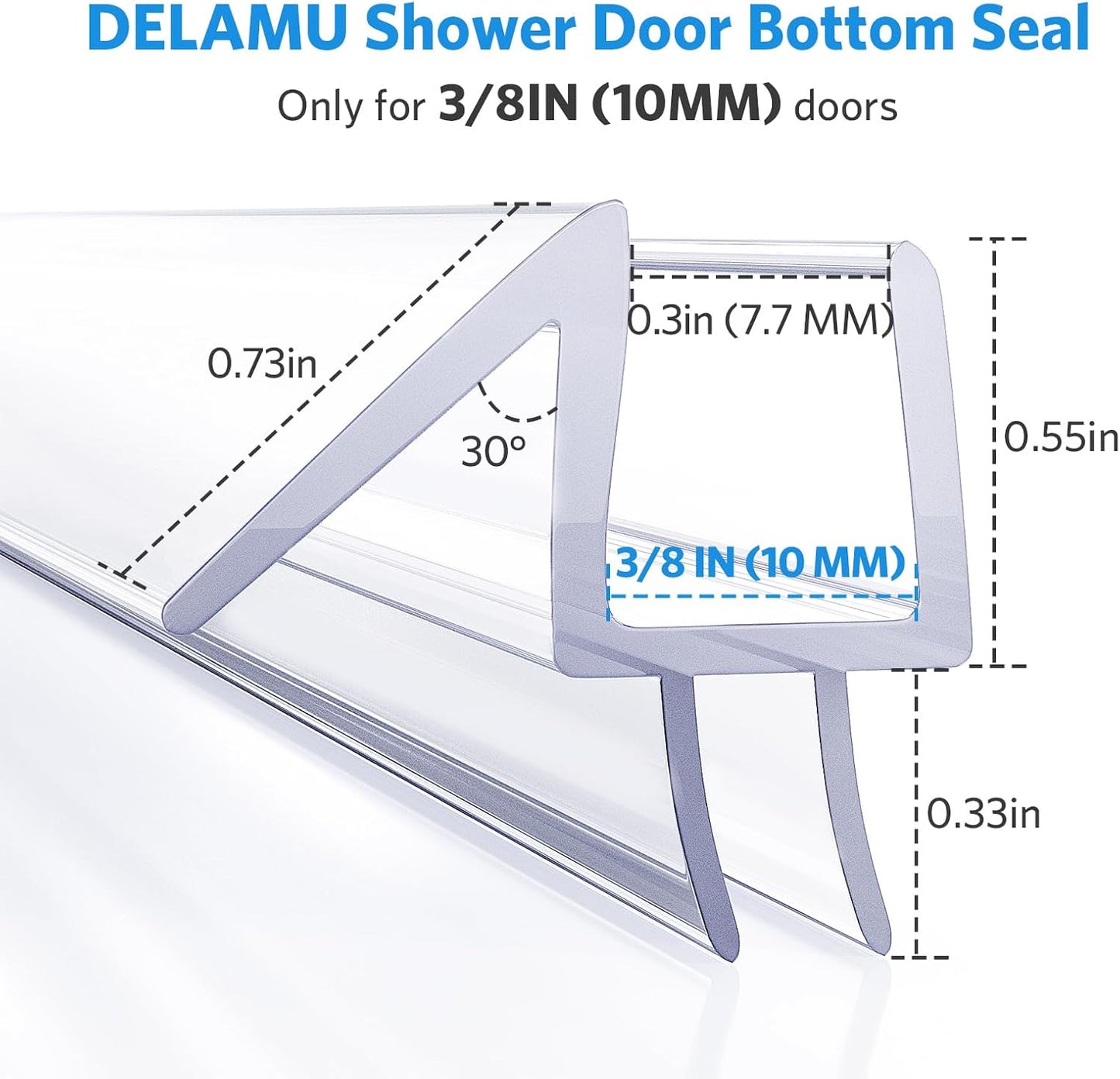 Shower Door Bottom Seal, 3Pack Shower Door Sweep Strip, Frameless Glass Doors Seal Strip for 3/8'' (10Mm) Thick Doors, Showers Water Guard & Barrier - Stop Water Leakage, 39.3'' X 0.39''