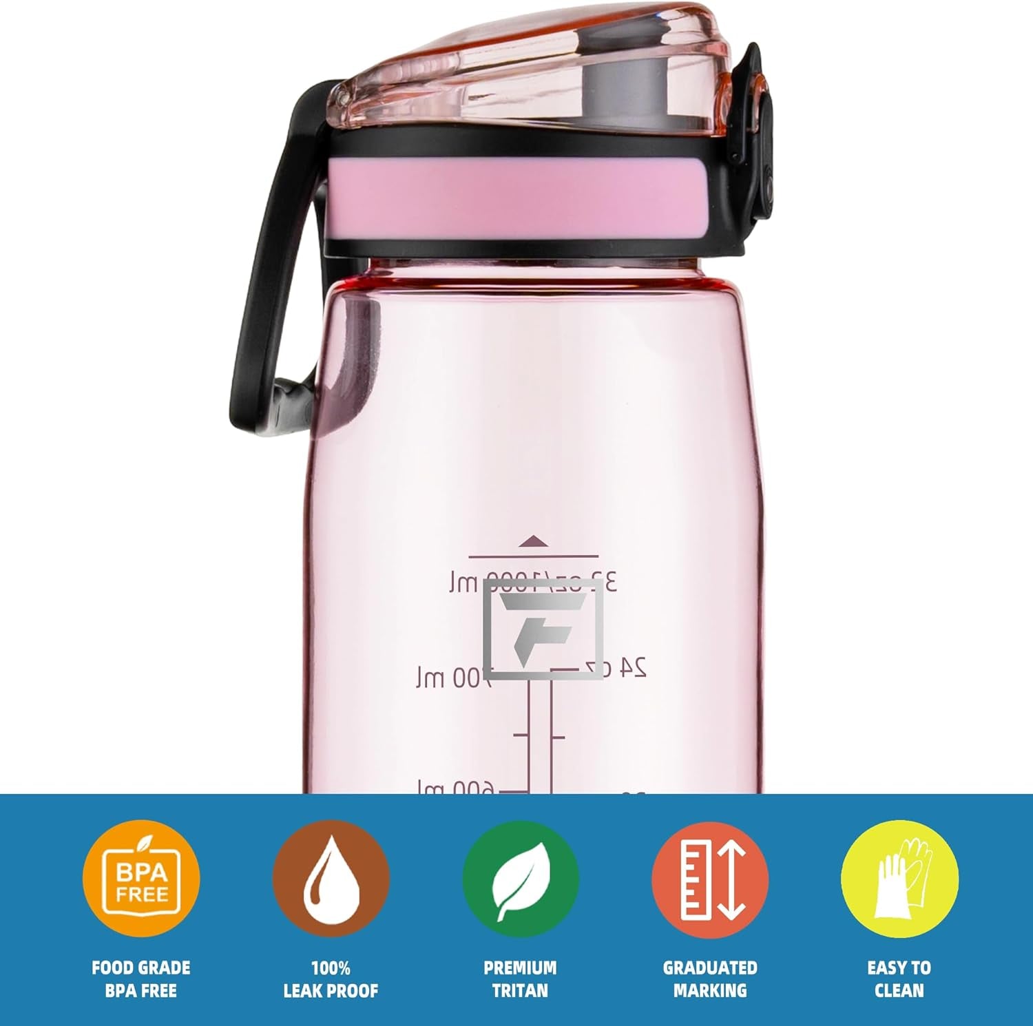 32 Oz Tritan Water Bottle with Chug Lid - Clear, Bpa-Free, Lightweight, Wide Mouth, Leak-Proof, Perfect for Gym, Travel, School, Office, and Sports (Cherry Blossom)