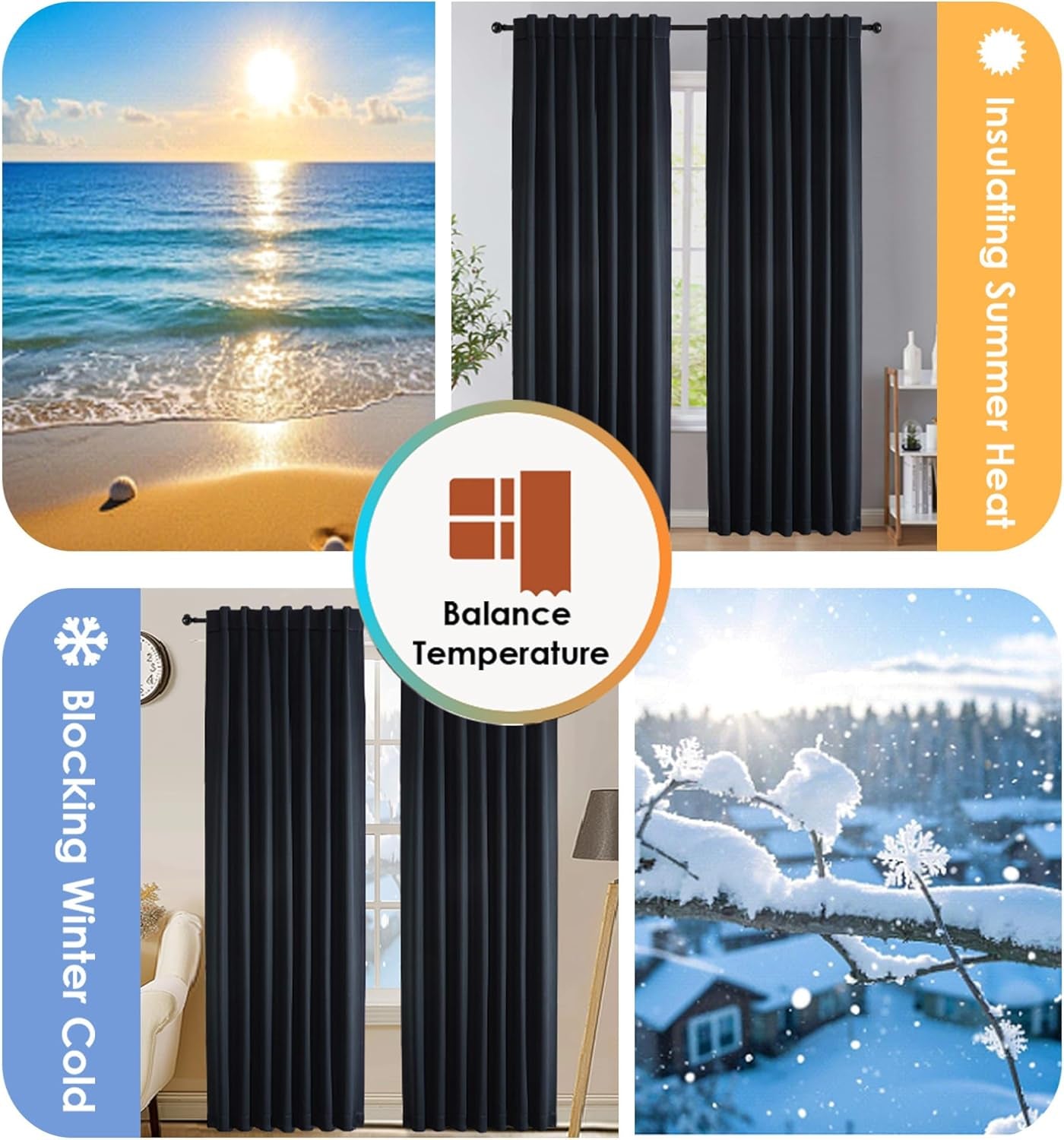 Dot Black Blackout Curtains for Bedroom 63 Inch Length 2 Panels Set, Thermal Insulated Energy Saving Noise Reducing Rod Pocket Back Tab Window Curtain Drapes, Each 40Wx63L