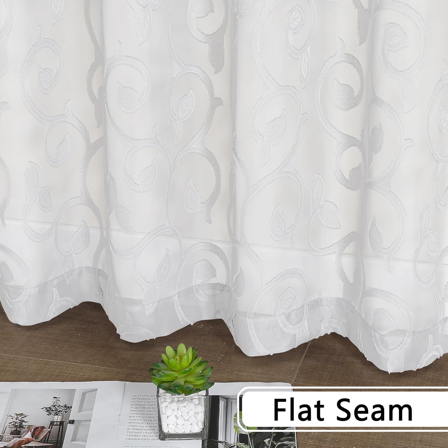 Furman Sheer White Curtains 84 Inches Long for Bedroom Living Room 2 Panels Set, White Curtains Jacquard Clip Light Filtering Semi Sheer Curtain Rod Pocket Window Drapes, 2 Pcs Each 40 W 84 L