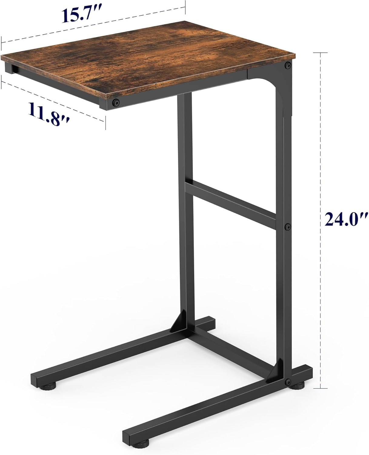 Side Table - C-Shaped Small End Tables for Living Room & Bedroom, Rustic-Style Narrow Couch Table for Small Spaces, Leveling Feet Attached, 15.7"×11.8"×24.0"