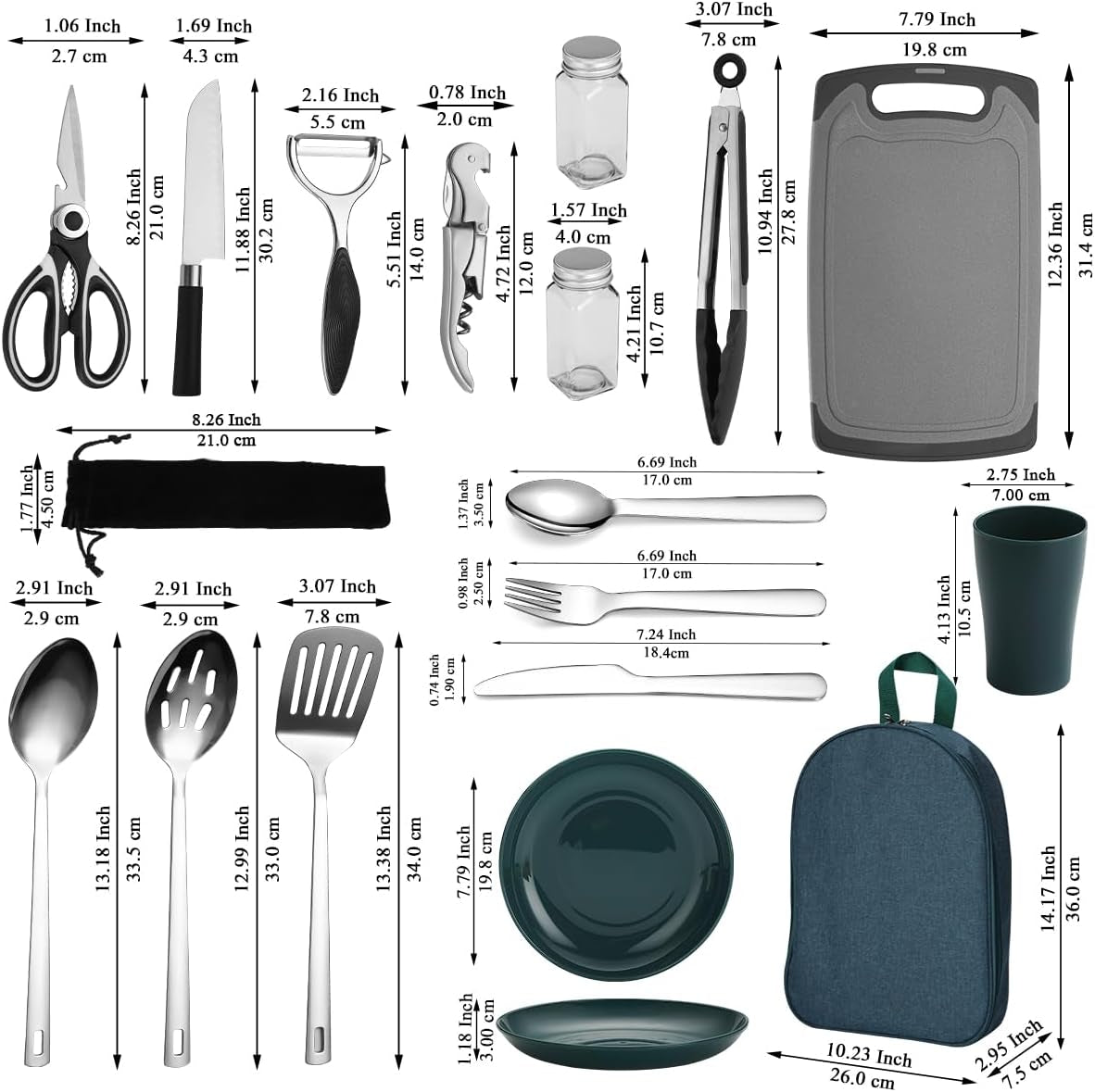 Camping Essentials: Comprehensive Cooking Utensils Set with Silverware, Plates, and Cups for Outdoor Activities, Picnics, and BBQs