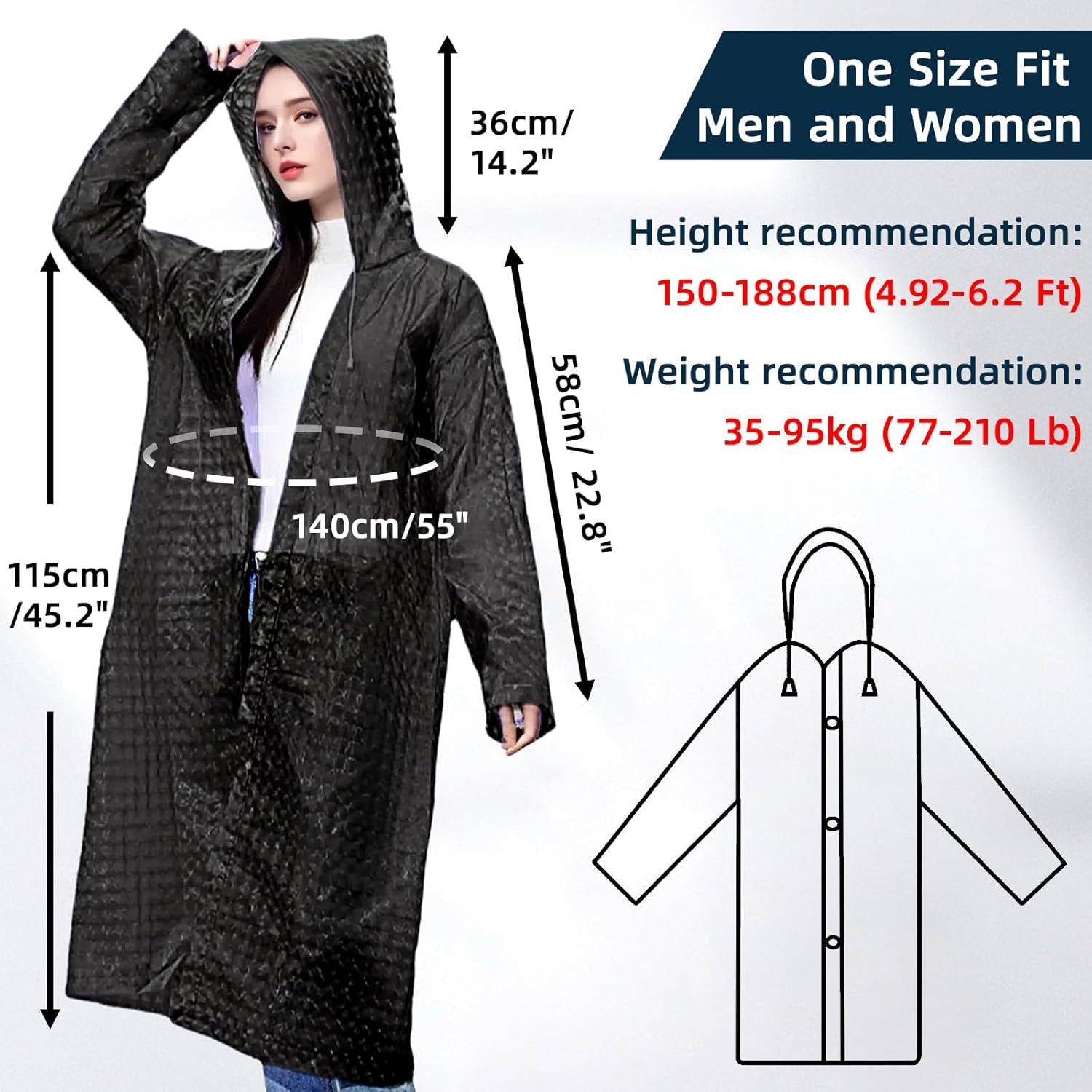 1 Pack Rain Ponchos for Adults Reusable, New Upgraded Thickened EVA Travel Raincoat Jacket with Hoods and Sleeves