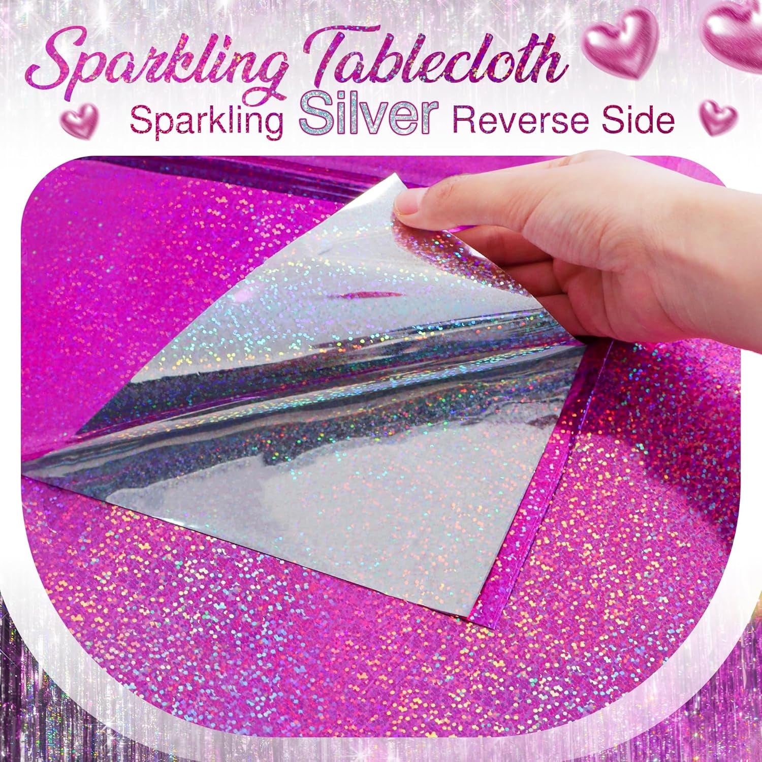 Fuchsia Holographic Foil Tablecloths - Set of 2, 54x108 Durable Table Covers with Elegant Shimmer for Parties, Weddings, and Showers