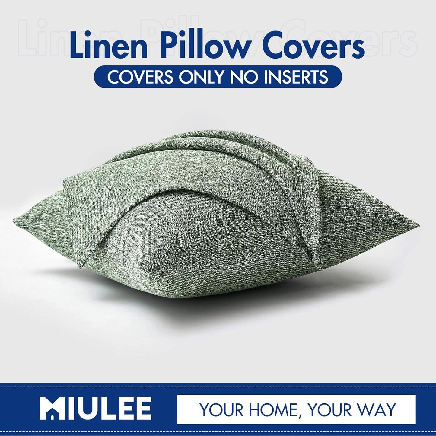 Set of 2 Sage Green Decorative Linen Burlap Pillow Covers for Farmhouse Boho Style, 16x16 Inch Accent Pillowcases for Sofa, Car, Couch, and Bedroom Decor