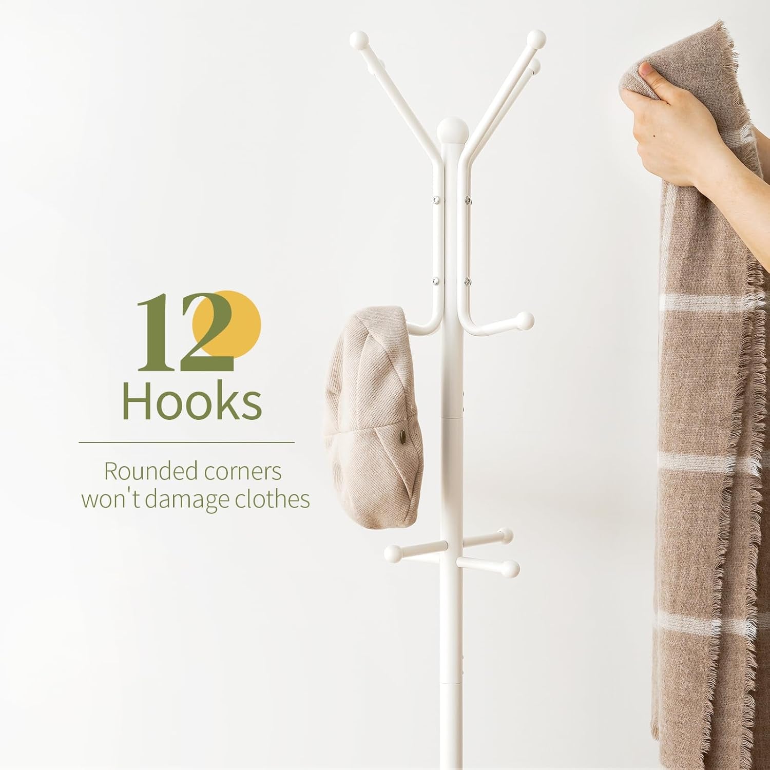 Coat Rack Freestanding, Coat Tree with Umbrella Holder, Metal Coat Rack Stand with 12 Hooks, Modern Coat Hanger Stand for Entryway, Purse Rack Hat Rack Stand for Living Room Bedroom Office