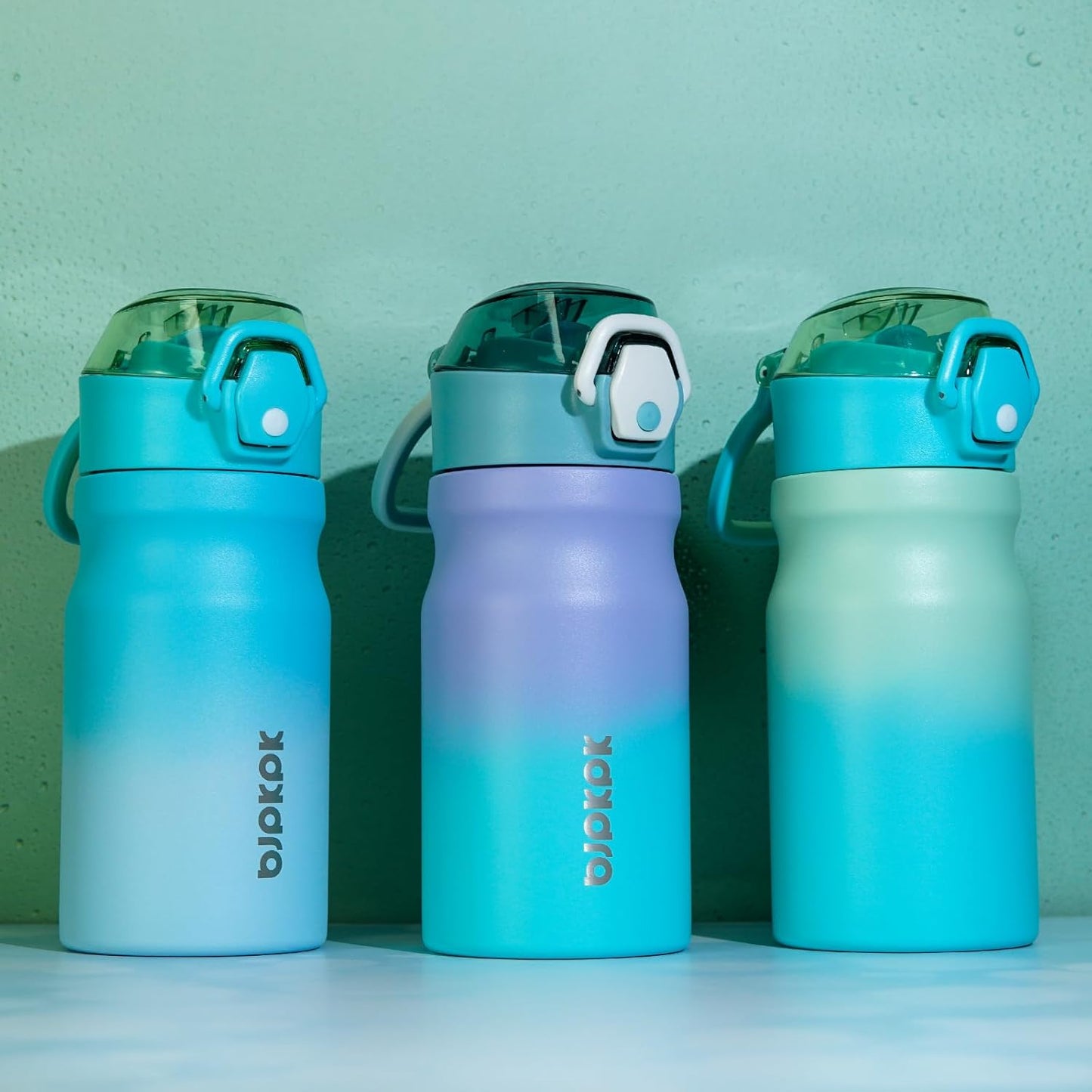 Water Bottle with Straw 14Oz Insulated Water Bottles Reusable Stainless Steel Metal Thermo with Leak Proof Lockable Lid and Carry Handle,Mint
