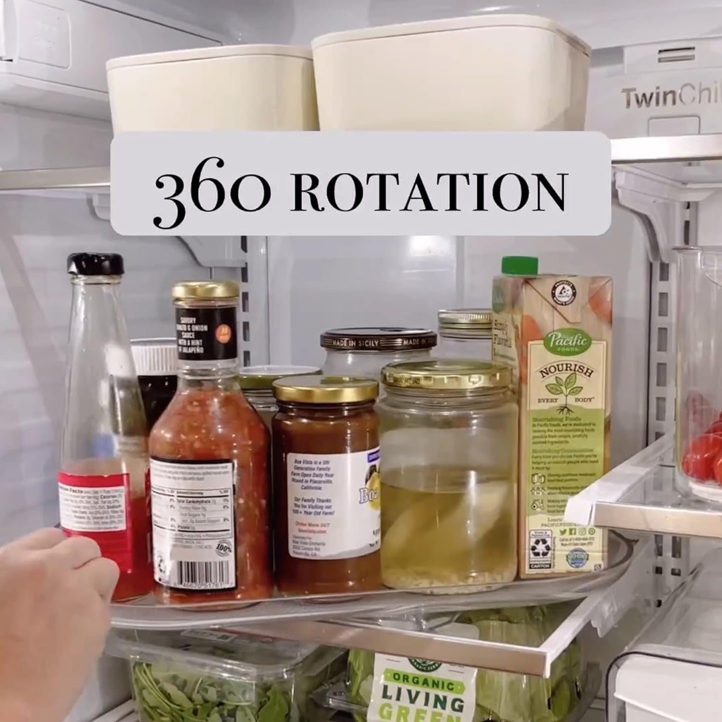 14.56''X11'' Lazy Susan Turntable Organizer for Refrigerator, Clear Rectangle Lazy Susan, Condiment Organizer for Fridge Organizers and Storage, Cabinet, Pantry, Countertop, 1 Pack