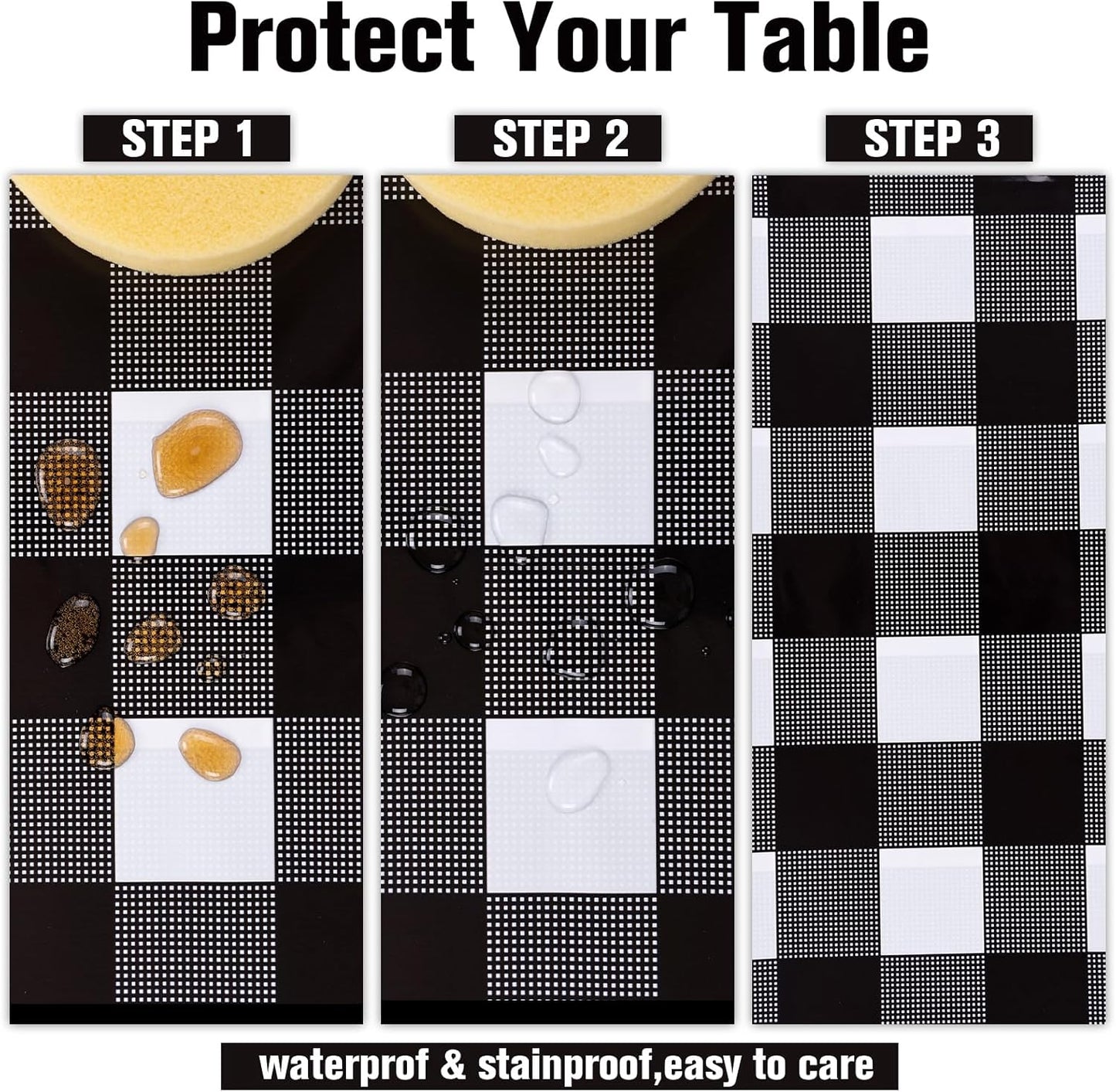 3 Packs Black Gingham Tablecloths 54 X 108 Inch Black and White Checkered Tablecloth Disposable Plastic Plaid Picnic Tablecover Waterproof Fall Checkered Table Cloth for Camping Halloween Party