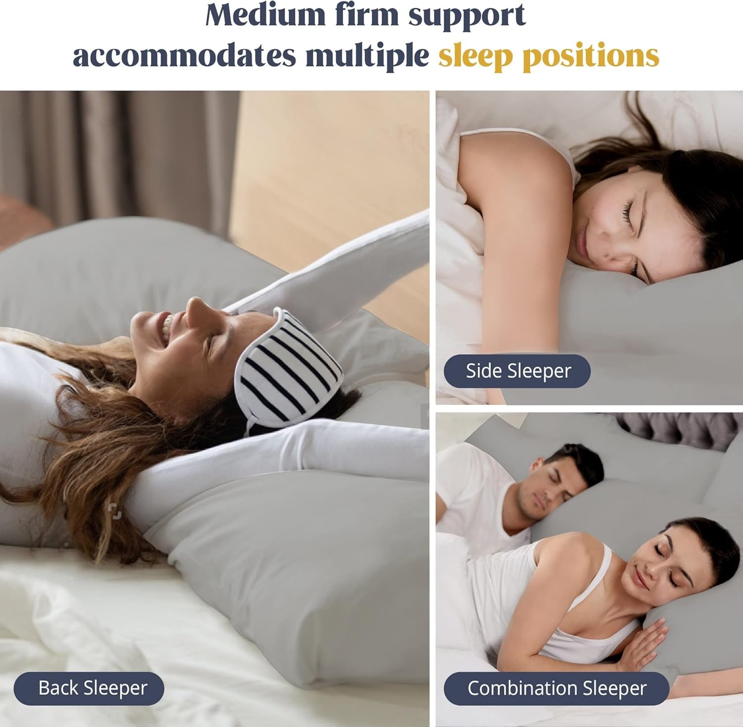 Goose Feathers down Pillows - Standard Size Bed Sleeping Hotel Collection Pillows Set of 2 with 100% Cotton Cover, Grey