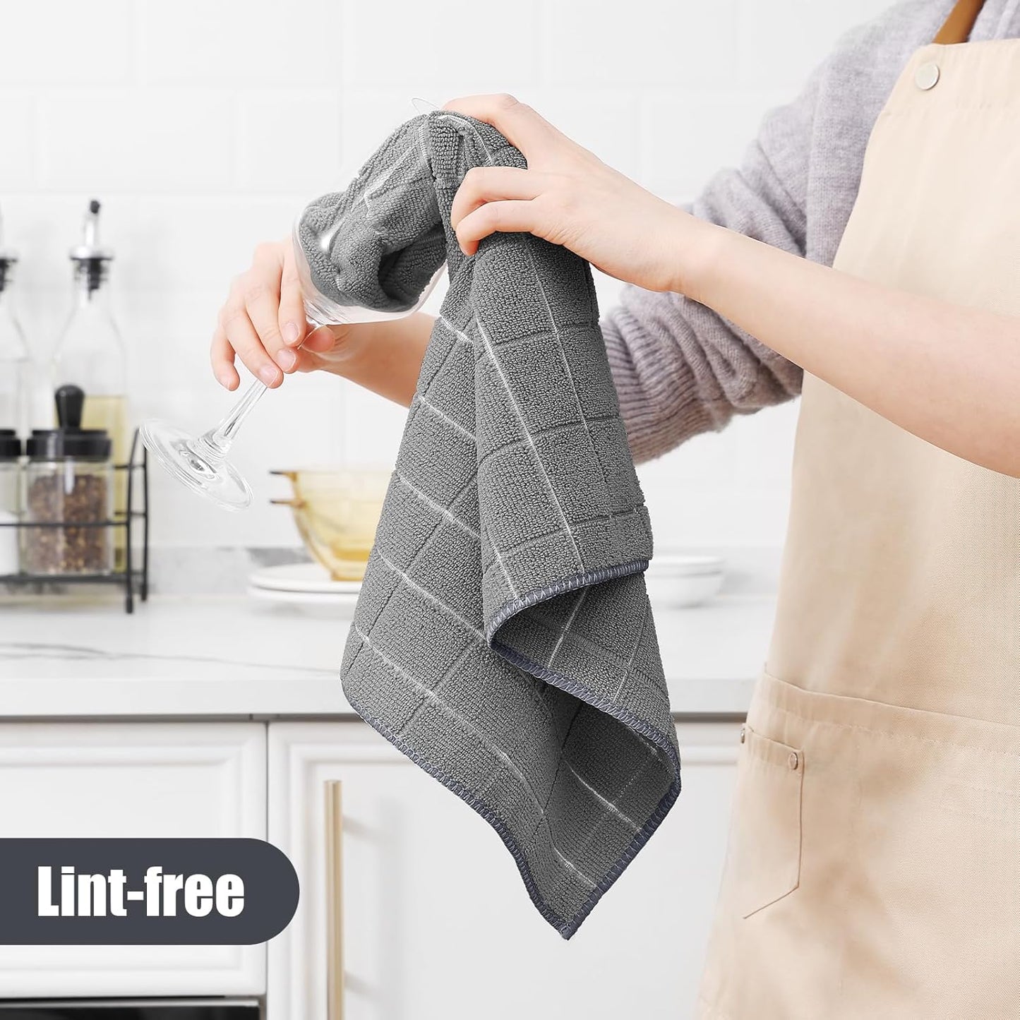 Microfiber Kitchen Towels and Dishcloths Set, 12 Pack Soft and Absorbent Dish Hand Towels Bulk, 28 X 16 Inch & 12 X 12 Inch Quick Drying Rags for Washing Dishes, Grey