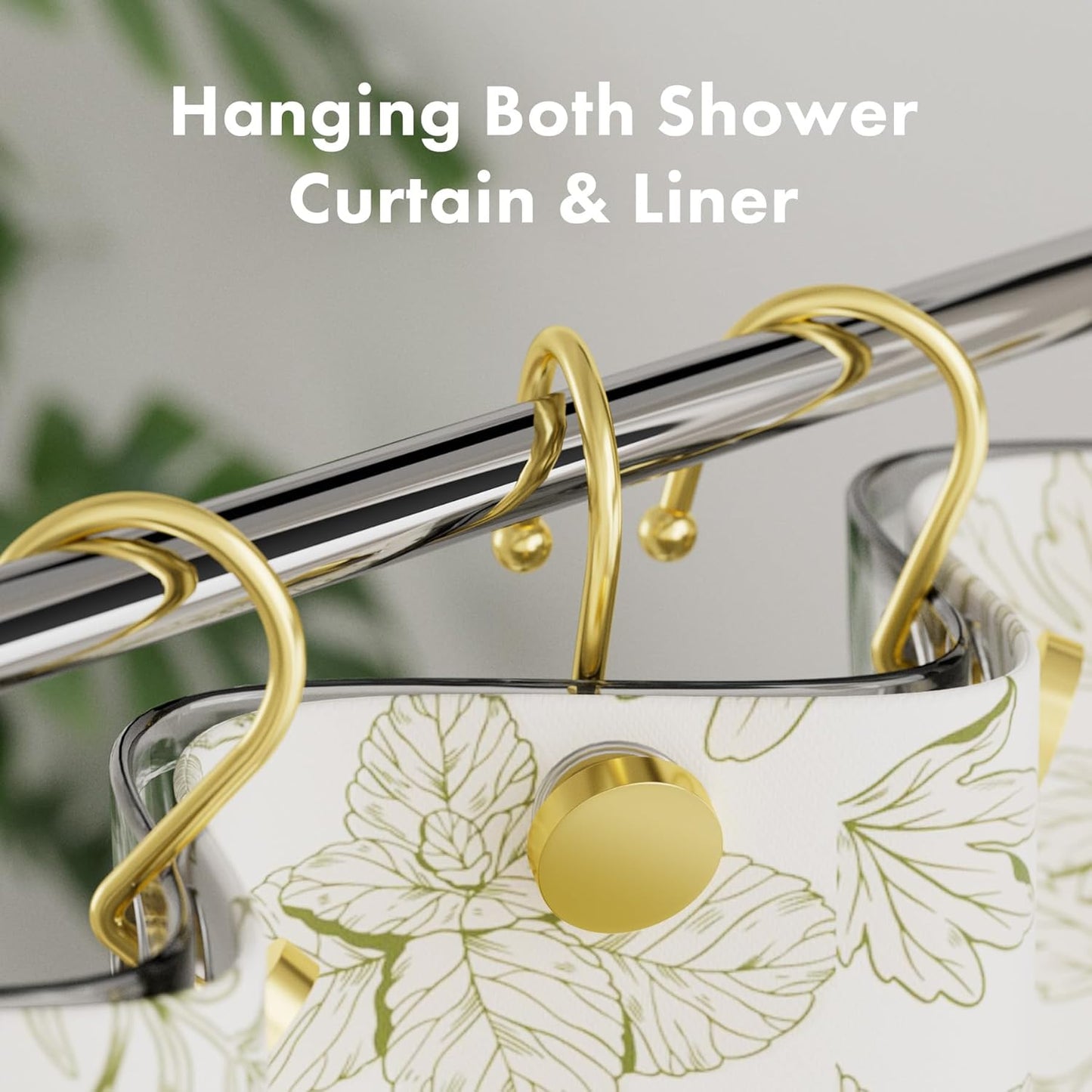 Gold Shower Curtain Hooks, Shower Curtain Rings Modern Decorative Shower Curtain Hooks Rust Proof Smooth Metal Shower Hooks for Shower Curtain Hangers Bathroom Shower Rod Hook, 12Pcs