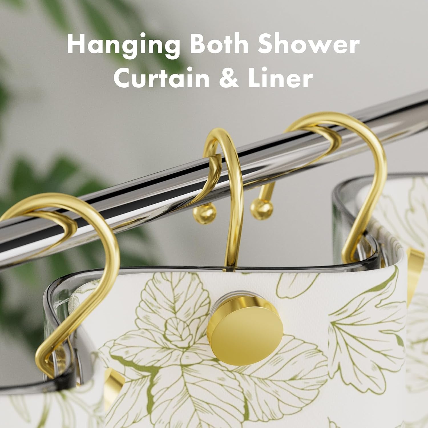 Gold Shower Curtain Hooks, Shower Curtain Rings Modern Decorative Shower Curtain Hooks Rust Proof Smooth Metal Shower Hooks for Shower Curtain Hangers Bathroom Shower Rod Hook, 12Pcs
