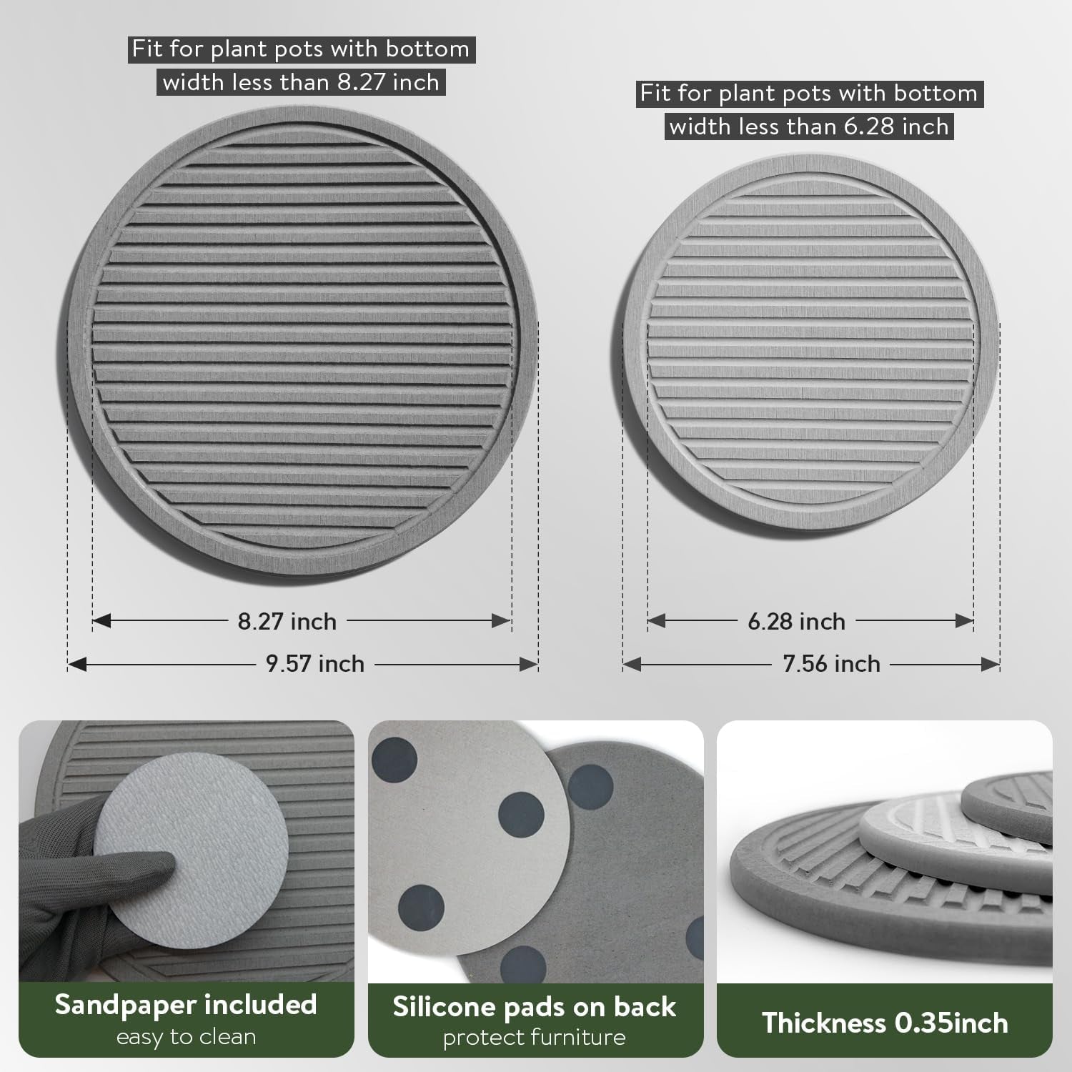 Plant Saucers for Indoors - Diatomite Stone Water Catcher Tray, Quick Dry, Eco-Chic Plant Coasters for House Plants - Keep Your Room Tidy and Dry (2 Pcs, 10Inch & 8Inch)