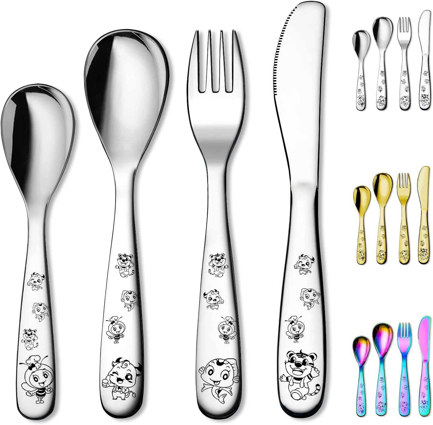 Stainless Steel Toddler Utensils Set - 4-Piece Kids Silverware with Safe Forks and Spoons, Mirror Polished Cutlery, Dishwasher Safe