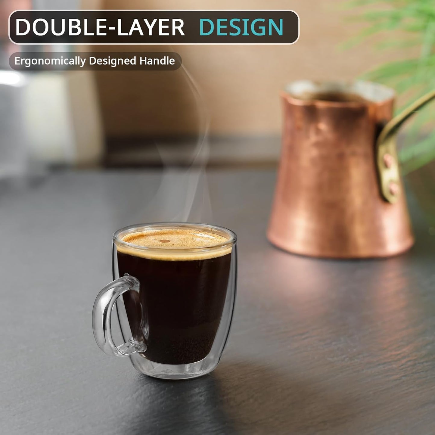 Espresso Cups Set of 2, 2.7 Ounces Double Wall Glass Espresso Cups, Clear Insulated Espresso Shots Cup for Espresso Accessories