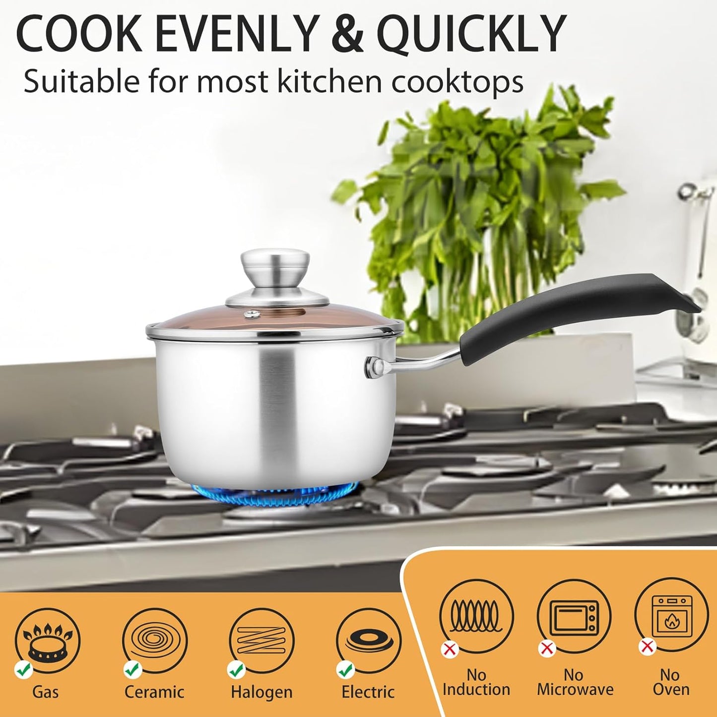 1 Quart Saucepan, Stainless Steel Saucepan with Lid, Small Sauce Pan for Home Kitchen Restaurant Cooking, Easy Clean and Dishwasher Safe