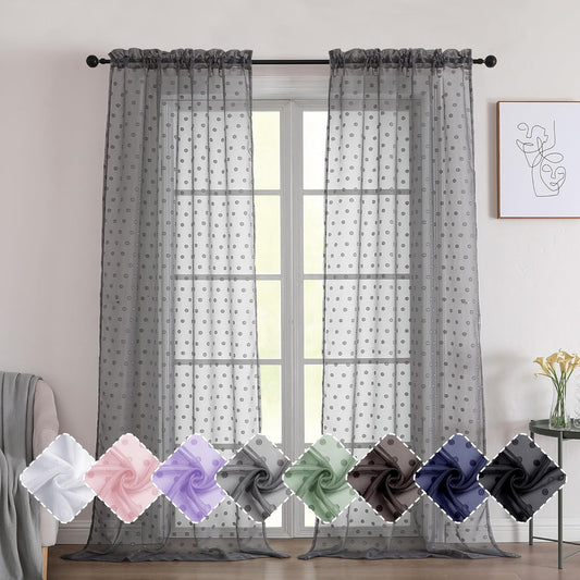 Polka Grey Sheer Curtains 84 Inches Long 2 Panels for Living Room Bedroom, Cute Dots Jacquard Curtains Sheer, Airy & Lightweight Elegant Window Treatments Sheer, 40" Wx84 L Inch