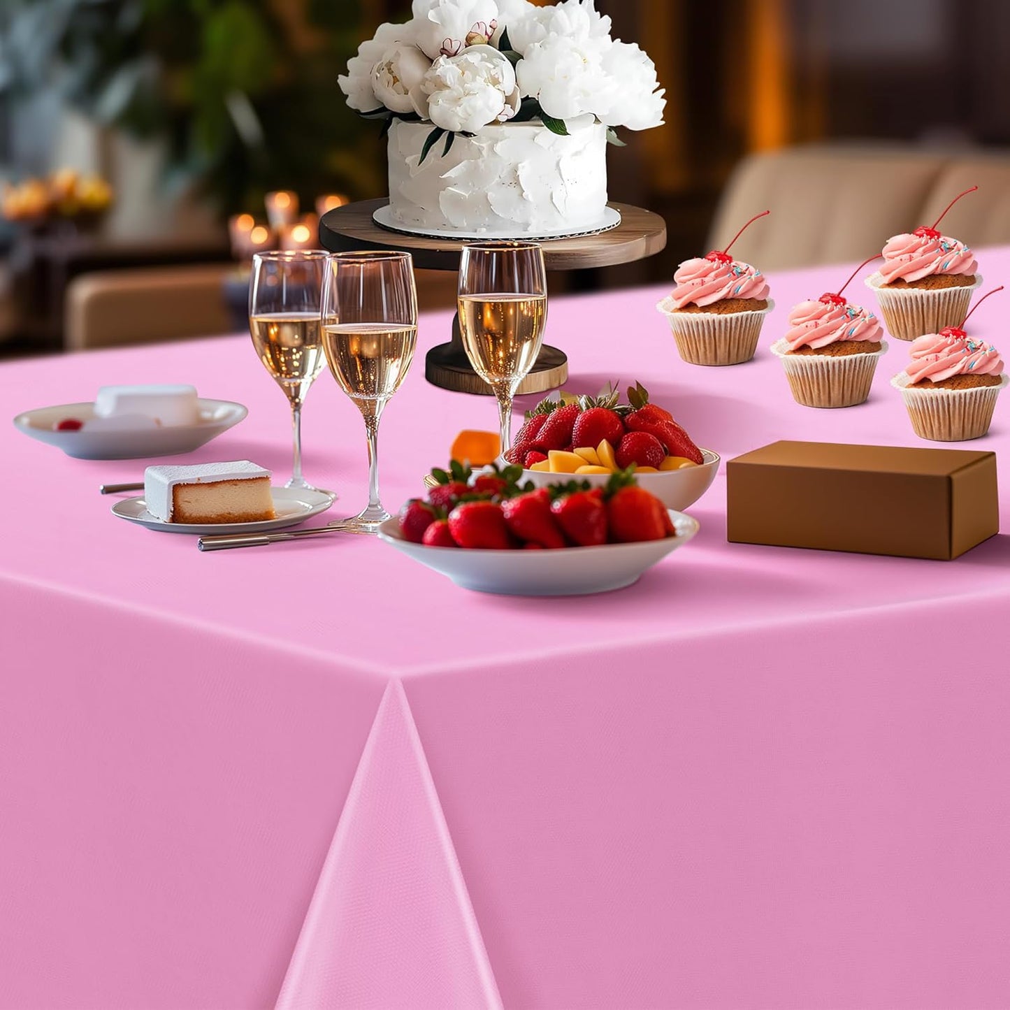 Light Pink Rectangular Tablecloth Set of 4, 54" x 72" Waterproof and Spillproof Disposable Plastic Covers, Durable Table Linens for Dining, Buffets, Picnics, and Outdoor Events