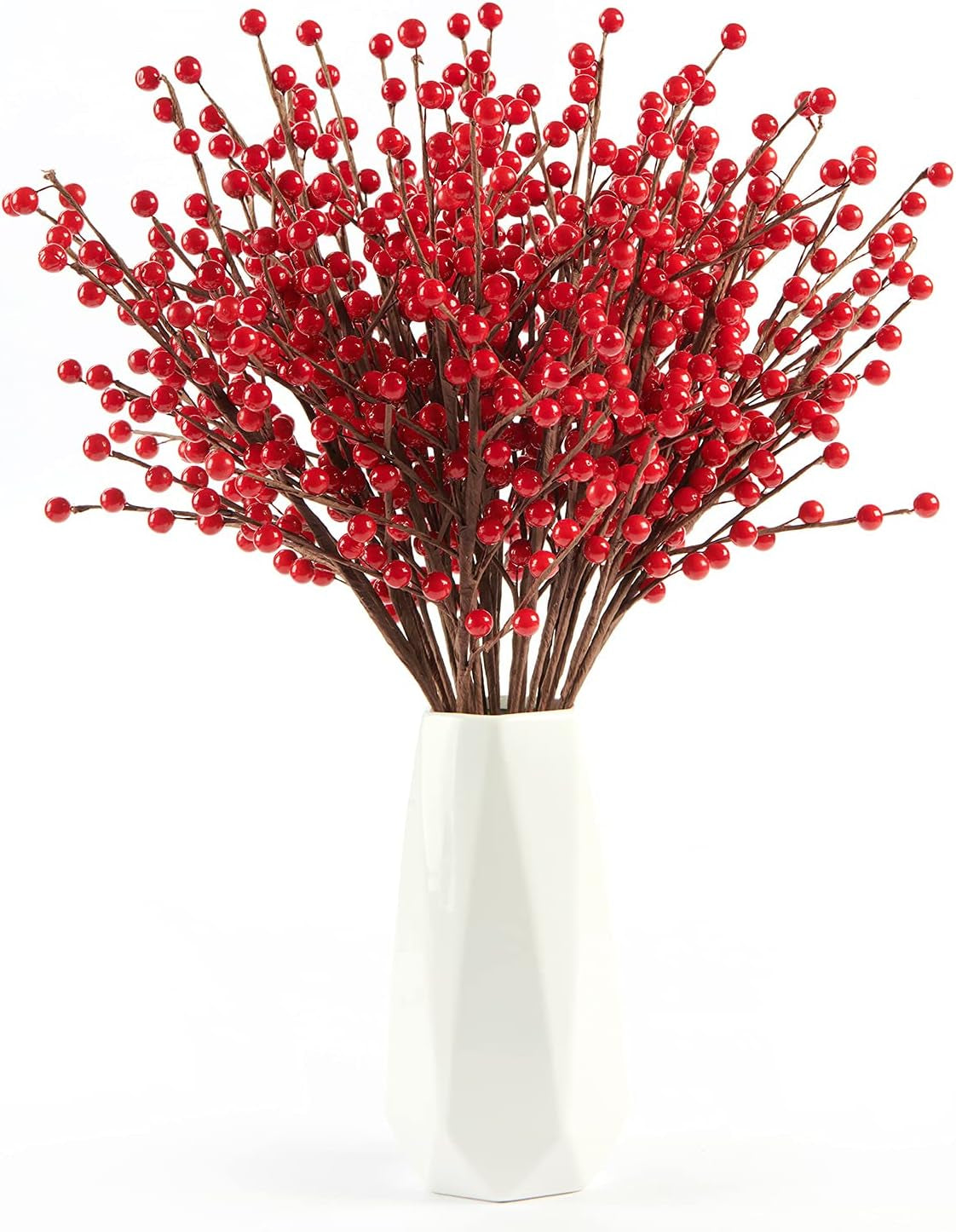 12 Pack Red Berry Stems - 17'' Holly Berry Stems, Red Berries Christmas Decor, Red Berry Picks for Christmas Tree Filler Branches, Artificial Cranberries Ornaments Crafts Holiday Home Decor