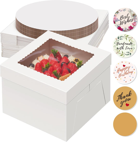 10 Sets Cake Boxes with Cake Boards, 10X10X8 Inch White Tall Cardboard Containers for Multi-Layer Desserts, Perfect for Decorating, Mother'S Day & Bakery Use
