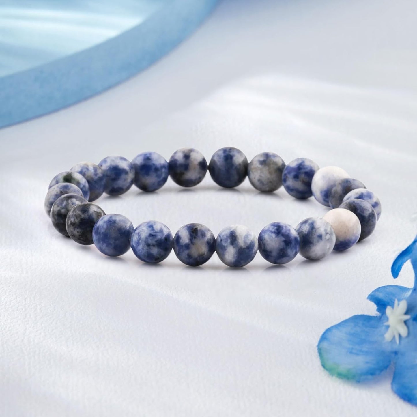 Mother'S Day Handmade Bracelet, Handmade Natural Gemstone Jewelry, Natural Healing Bracelets, Jade Bracelet for Women, Gemstone Beaded Stretch Bracelet 8Mm Stone Bracelet (Blue Dot Stone)