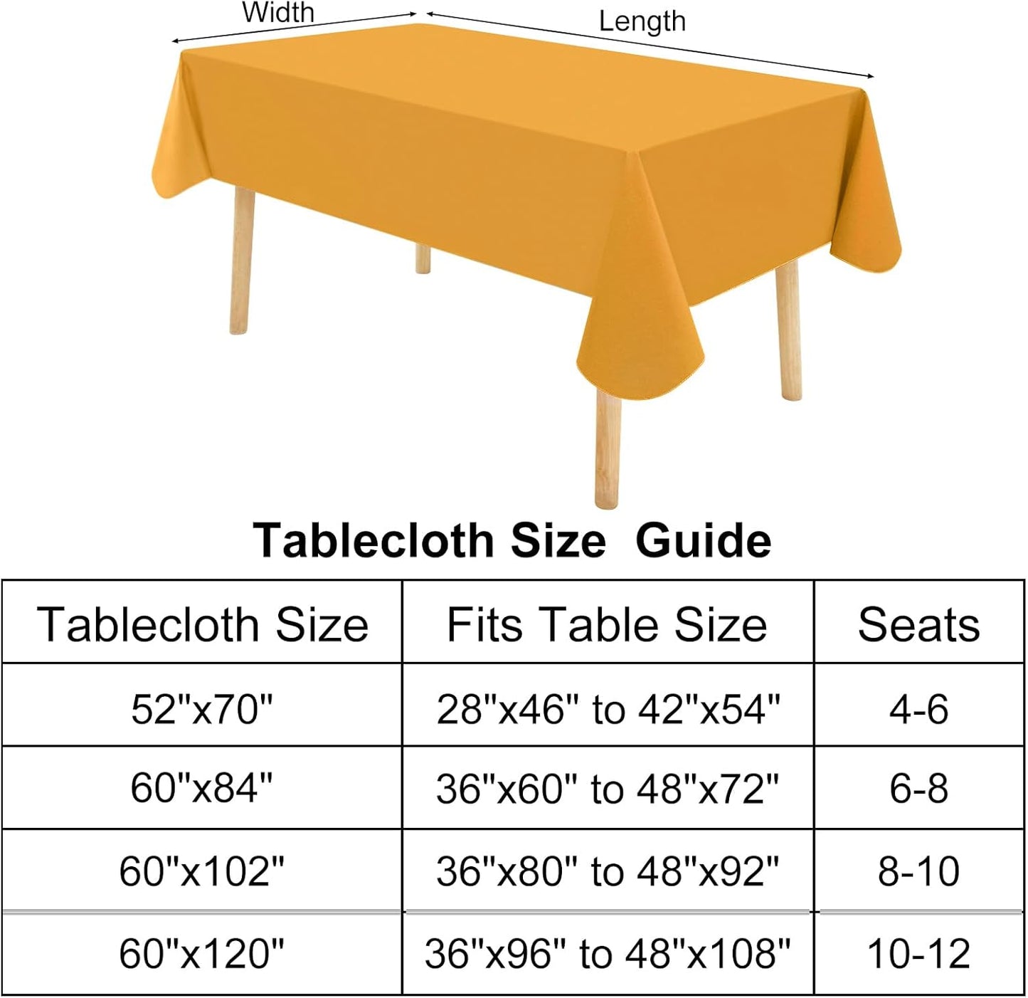 Rectangle Vinyl Tablecloth, Waterproof Spillproof Plastic Flannel Backed Table Cloth, Wipe Clean Table Cover for Autumn, Thanksgiving, Harvest Parties (Mustard Yellow, 54" X 78")