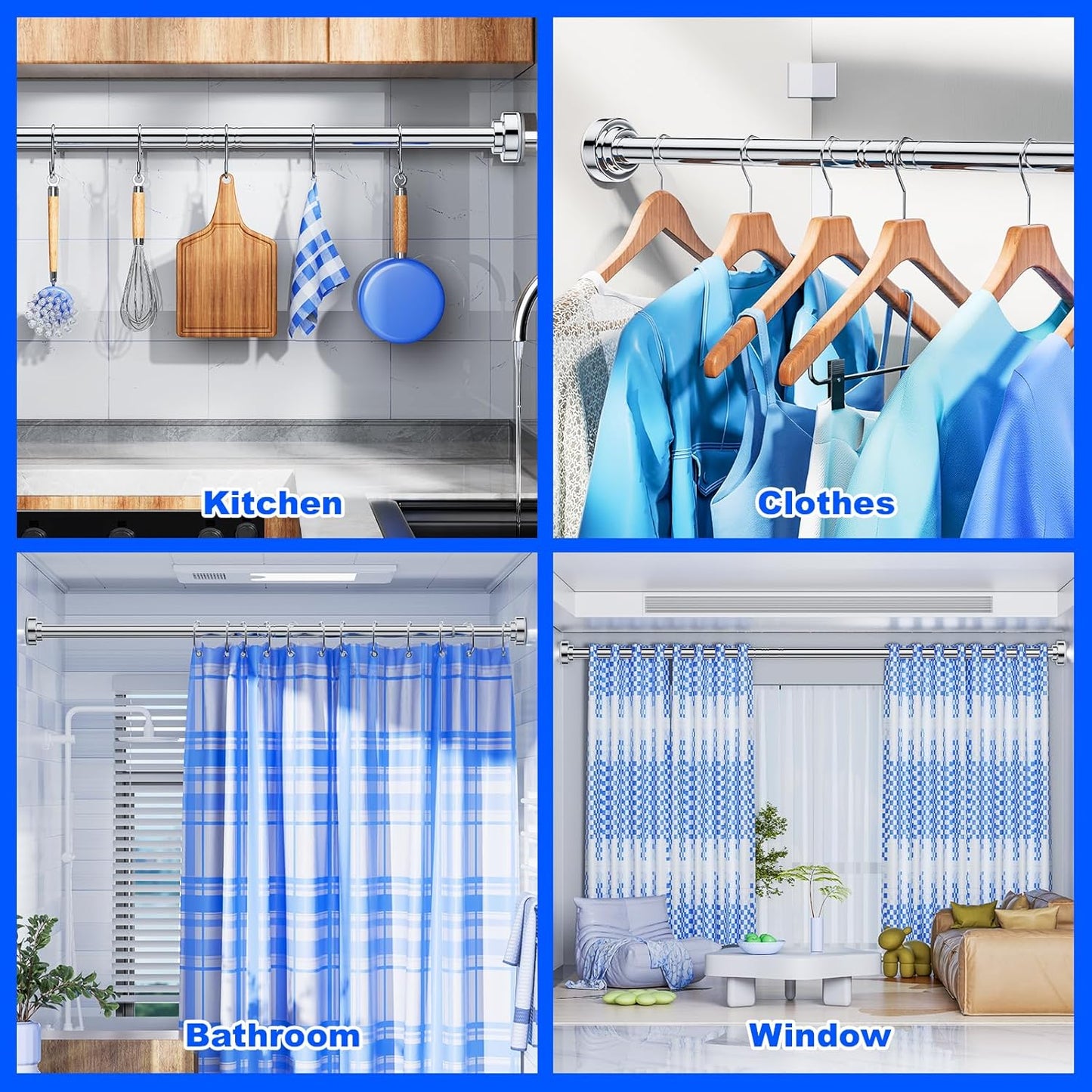 Shower Curtain Rod Tension - 26-76 Inch Never Rust Non-Slip Spring Tension Curtain Rod No Drilling Stainless Steel Curtain Rod Use Bathroom Kitchen(Silver)
