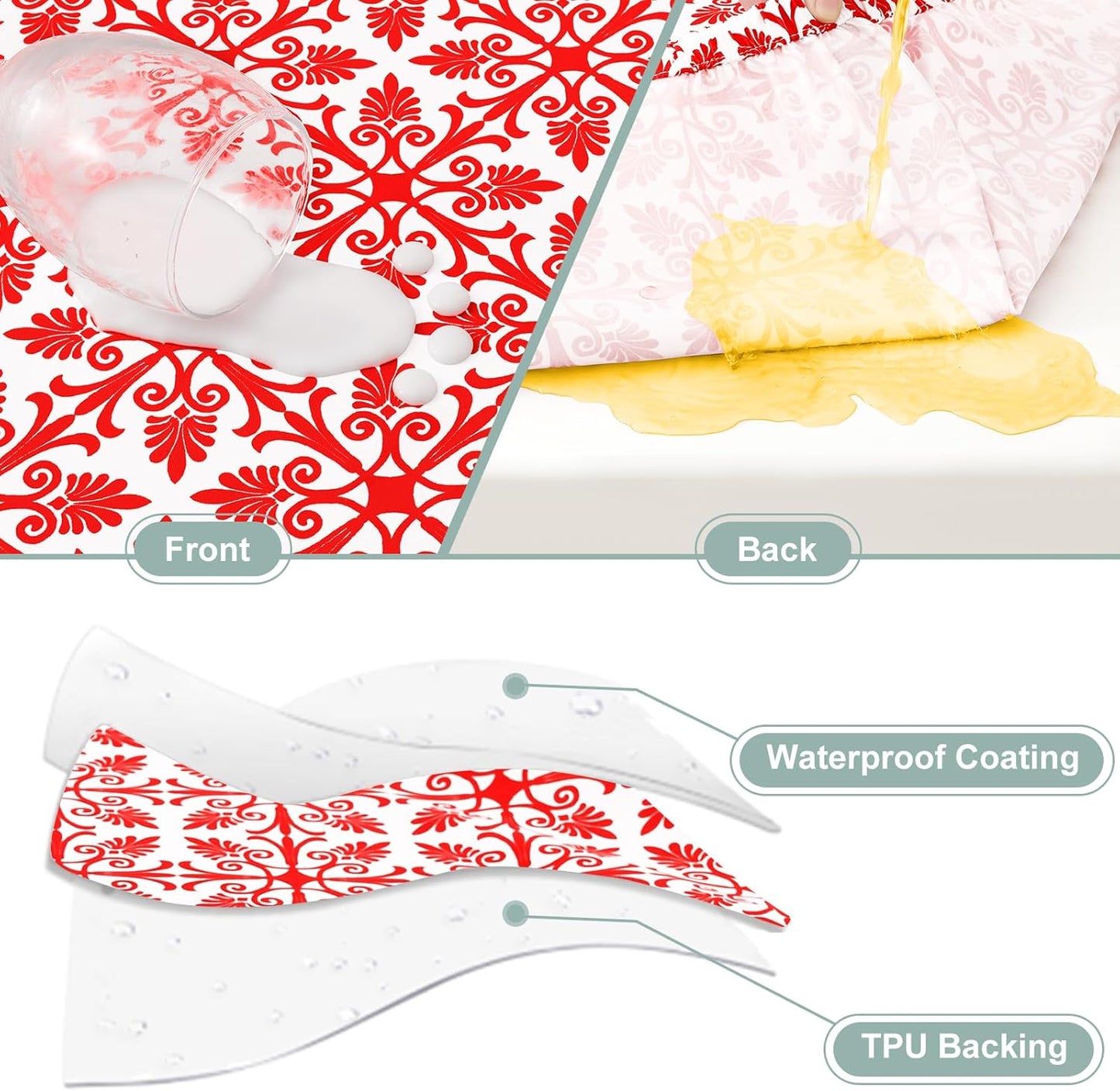2 Pack 6 Foot Rectangle Picnic Tablecloth, Elastic Fitted Waterproof Table Cover, Windproof Washable Polyester Table Cloth for Camping, Indoor and Outdoor (Red, 30" X 72")