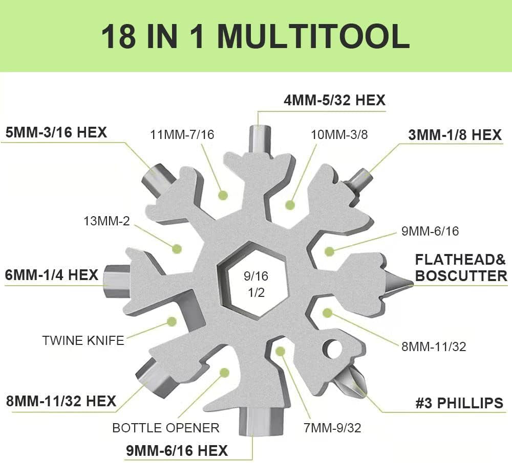 Snowflake Multitool Set for Men, 2-Piece 18-in-1 Stainless Steel Multi-Tool, Ideal Gadgets for Outdoor Travel, Camping, and Everyday Use