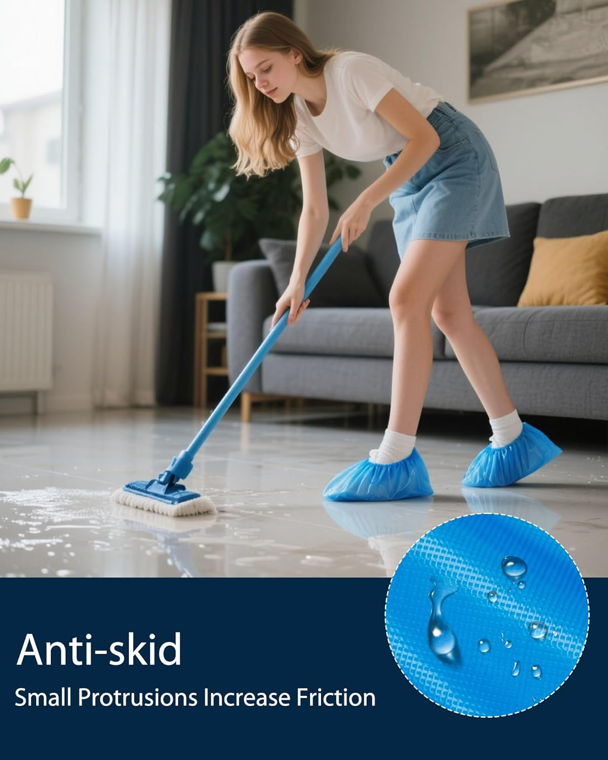 Shoe Covers Disposable Non-Slip, Waterproof Boot Covers with Compact Roll for Easy Storage, 100 Pack Plastic Shoe Covers for Indoor Use, Home Cleaning,Visting, One Size Fits Most