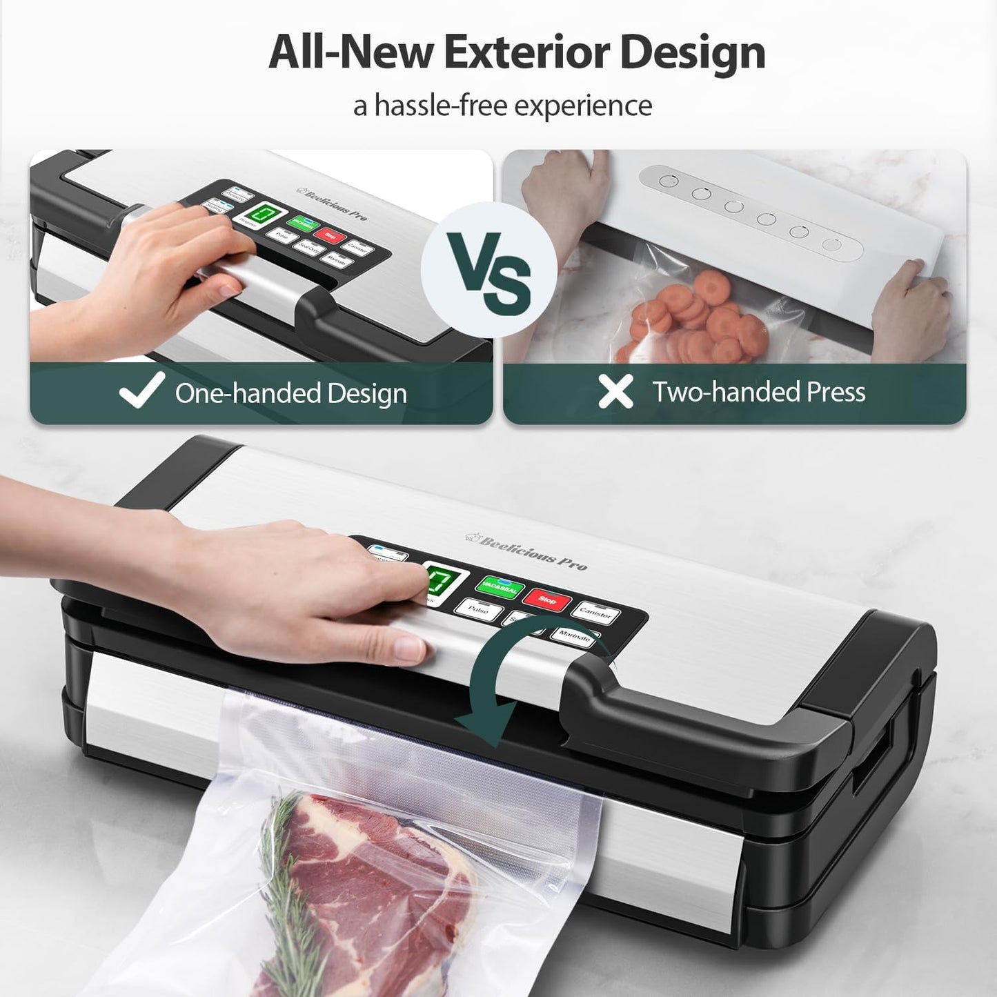 Vacuum Sealer Machine, Aqualock Series 2X Seal&130W Full Automatic Food Sealer, Powerful Food Preservation System with Handle, Built-In Cutter&Bags Storage&Hose, 2 Bags Rolls, Stainless Steel