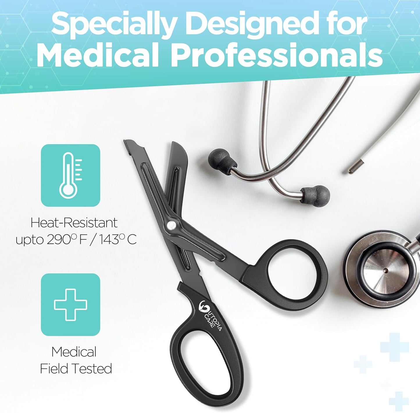 Medical Scissors Pack of 2, Stainless Steel EMT Trauma Shears for Nurses, Bandage Scissors with Stainless Steel Blades, All Purpose Surgical Shears, Black