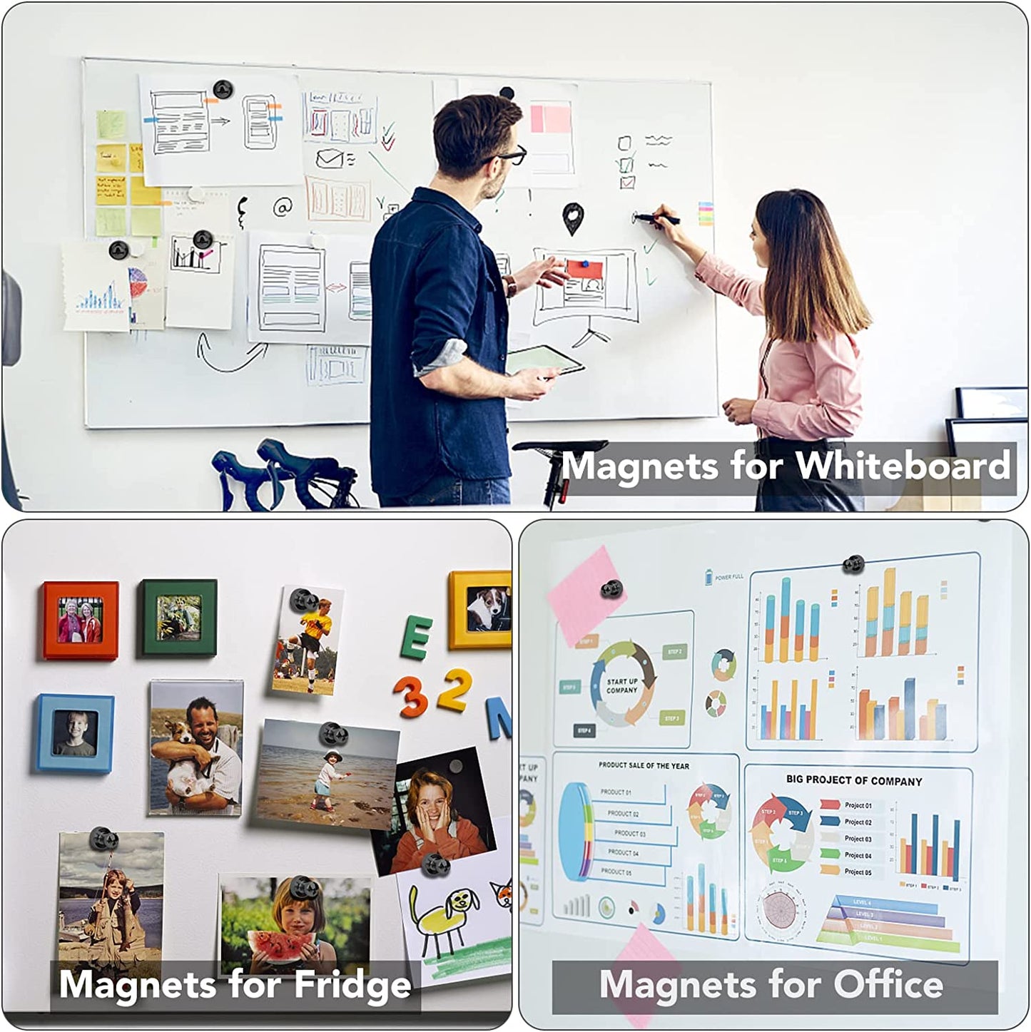 Fridge Magnets 12Pcs Refrigerator Whiteboard Small Strong Magnet Classroom Kitchen Accessories Decorative Locker Set Decor Must Haves Office Calendar Refrigerador Magnetic Cute Crafts Black