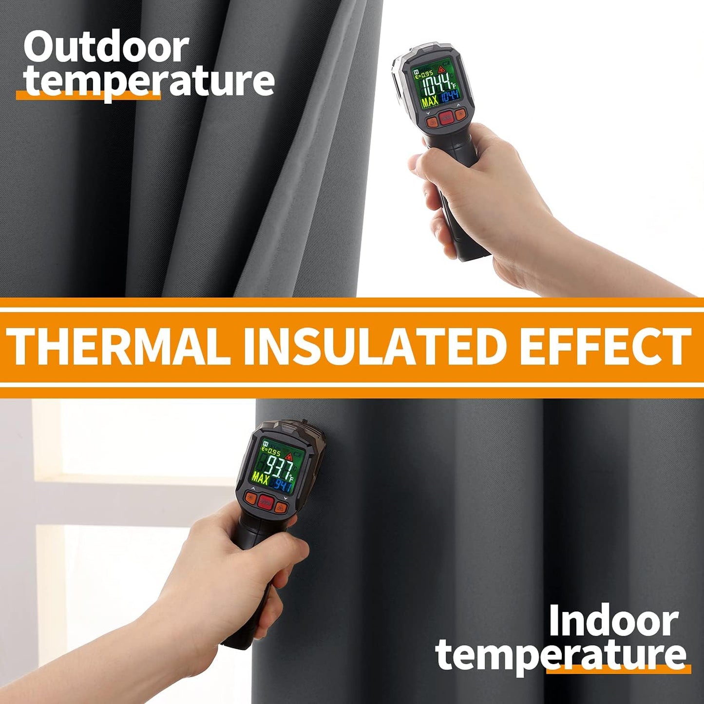 Blackout Curtains for Bedroom 63 Inches Long - Insulated Room Darkening Window Drapes with Grommet for Living Room Kids Energy Saving Thermal Curtain, 2 Panels, 42 X 63 Inch, Dark Grey