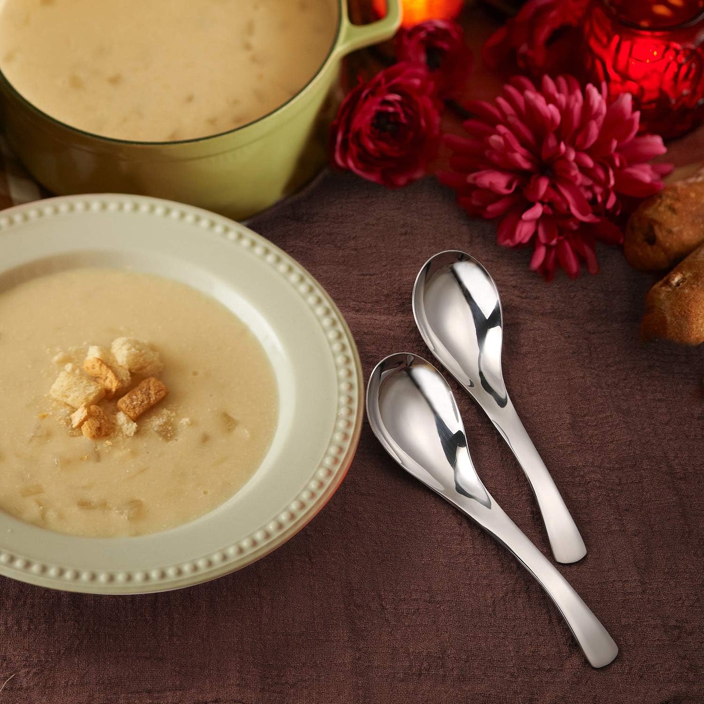 Thick Heavy-Weight Soup Spoons, High Grade Stainless Steel Soup Spoons, Set of 6