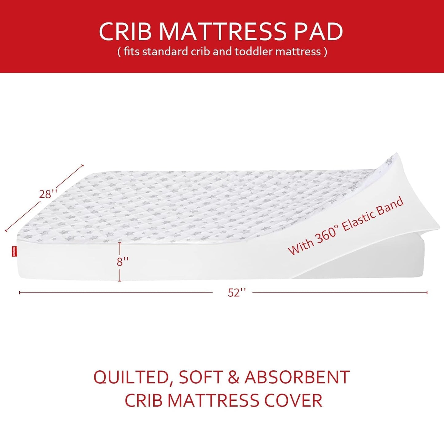 Crib Mattress Protector Waterproof 2 Pack, Quilted Crib Mattress Pad Cover 52" X 28" Extra Soft Breathable Toddler Bed Cover Stretch up to 8", Grey & White Star