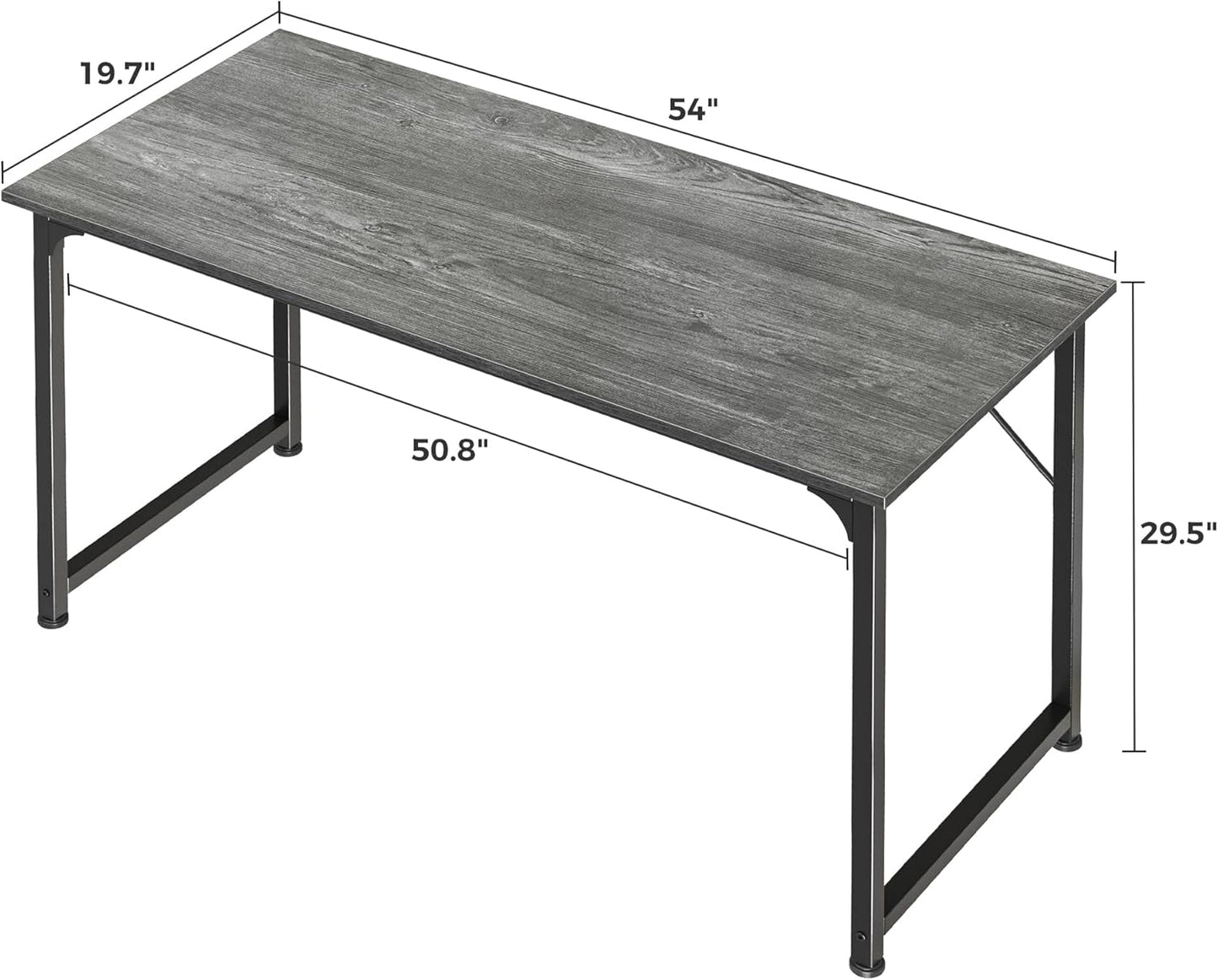 55-Inch Modern Home Office Desk with Sturdy Metal Frame and Ample Legroom for Gaming and Writing, Grey