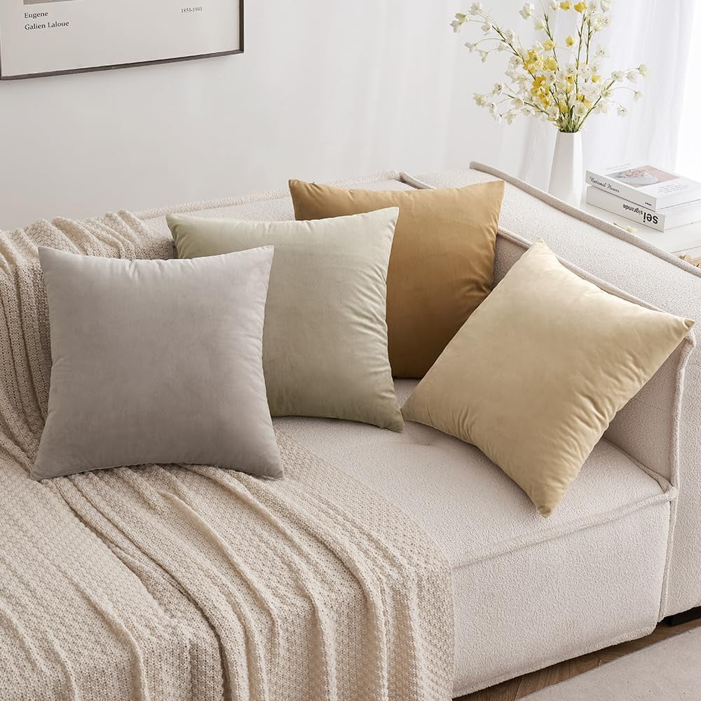 Pack of 2, Velvet Soft Solid Decorative Square Throw Pillow Covers Set Cushion Cases Pillowcases for Sofa Bedroom Car18 X 18 Inch 45 X 45 Cm Mix Pink and Grey