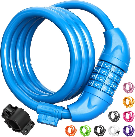 Bike Lock, Bicycle Lock 4 Feet Cable Lock 1/2 Inch Resettable Bike Lock Combination with Mounting Bracket, Bike Accessories for Bicycle, Electric Scooter, Motorcycle