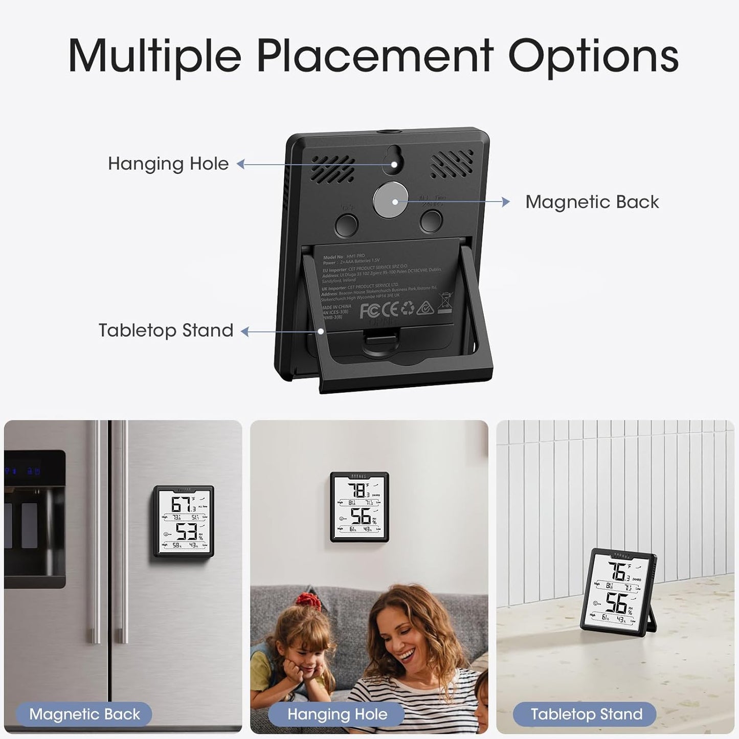 Upgraded Digital Hygrometer Room Thermometer Indoor, Humidity Meter with Large LCD Display, Temperature Humidity Monitor with Max Min Records, Black