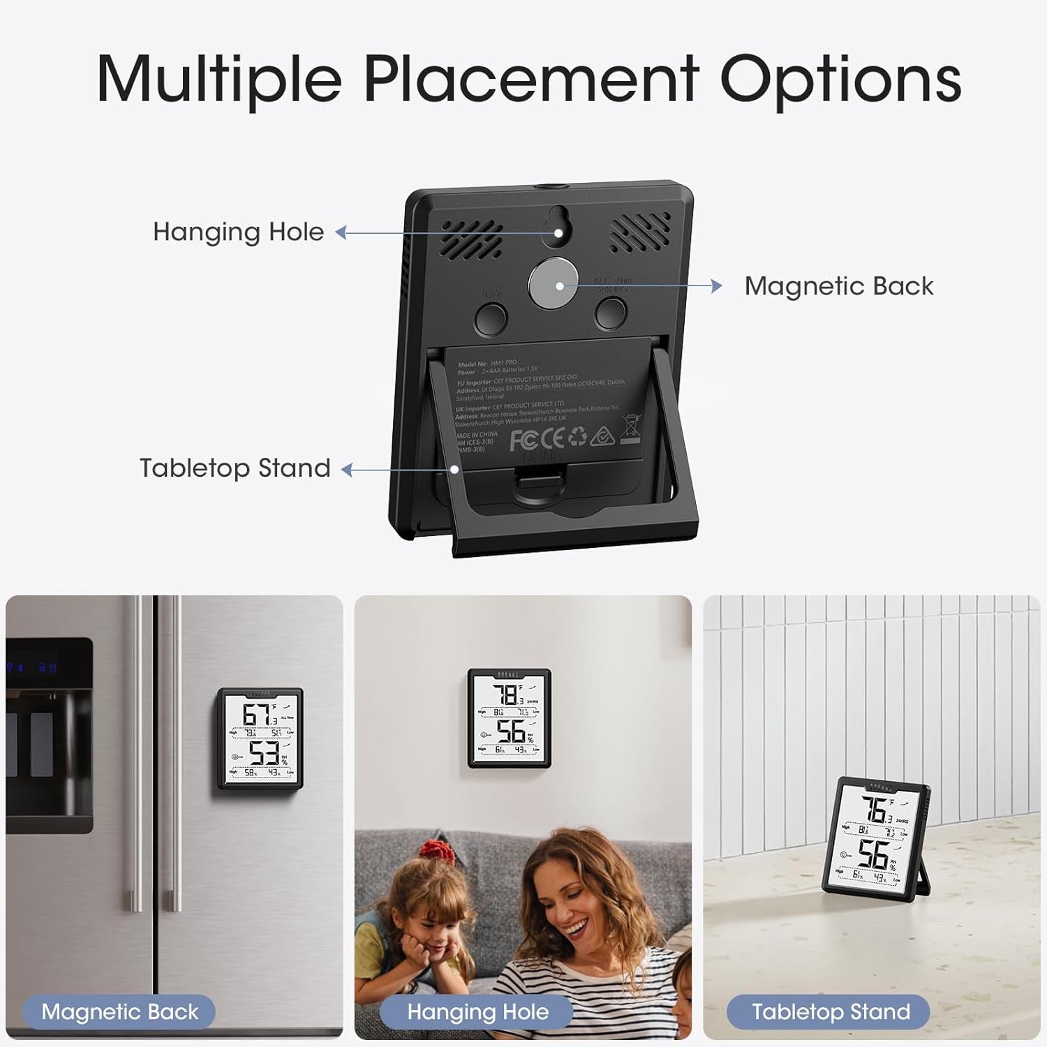 Upgraded Digital Hygrometer Room Thermometer Indoor, Humidity Meter with Large LCD Display, Temperature Humidity Monitor with Max Min Records, Black