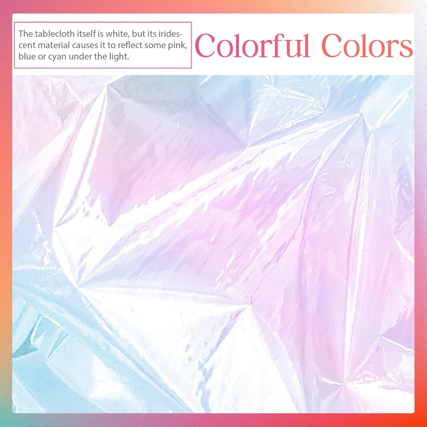 Set of 4 White Iridescent Disposable Tablecloths - 40 x 108 inches - Shiny Holographic Plastic Covers for Party, Wedding, and Banquet Decor