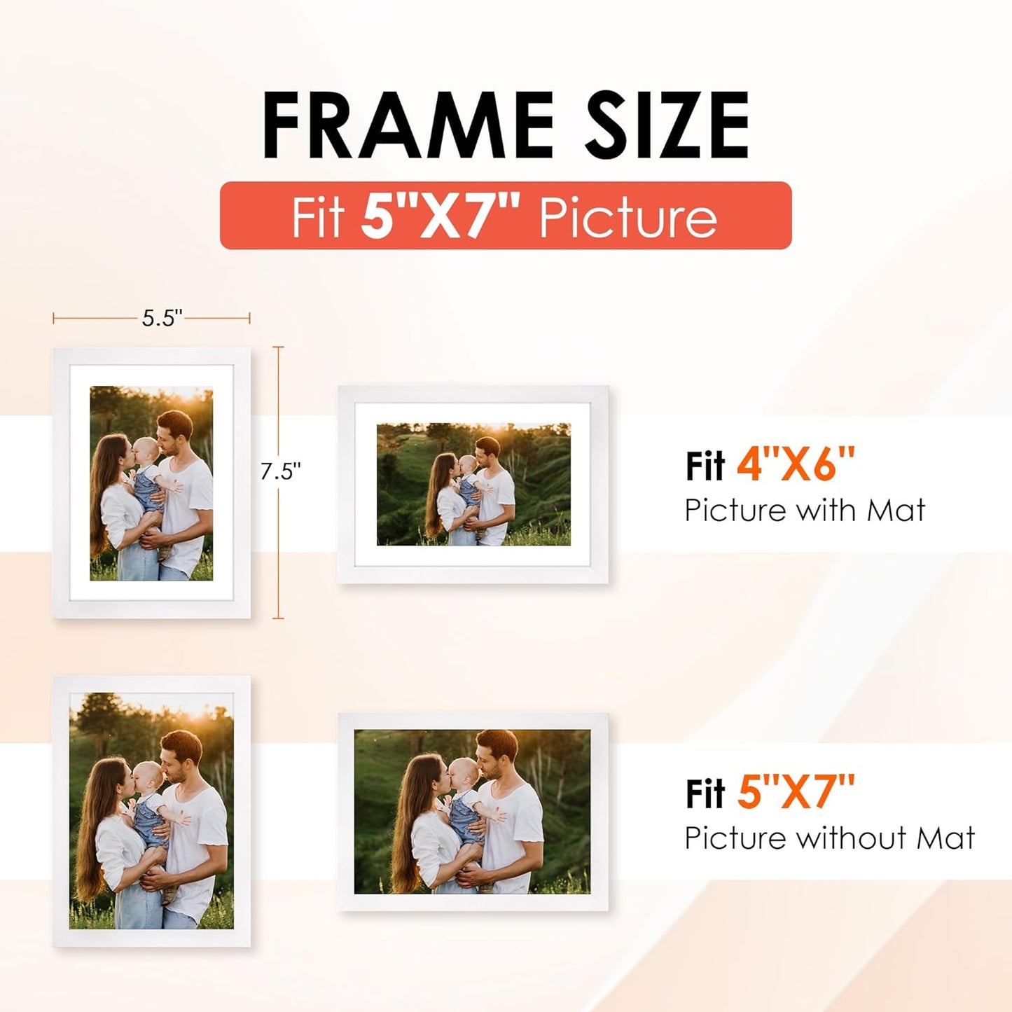 5X7 Picture Frame, White Photo Frame with HD Plexiglass, Display Pictures 4X6 with Mat or 5X7 without Mat Multi Picture Frames Collage for Tabletop or Wall Display, 2 Pack