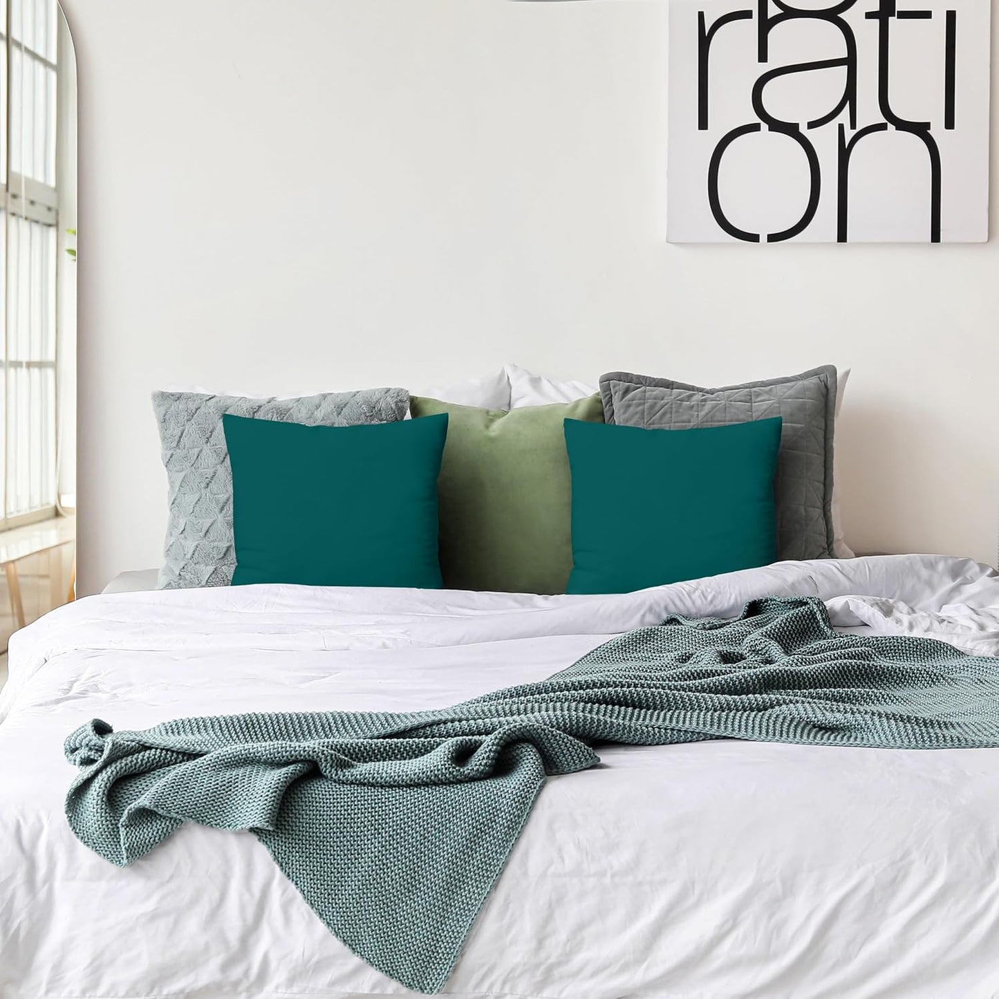 Throw Pillows Insert (Pack of 2, Dark Teal) - 18 X 18 Inches Bed and Couch Pillows - Indoor Decorative Pillow
