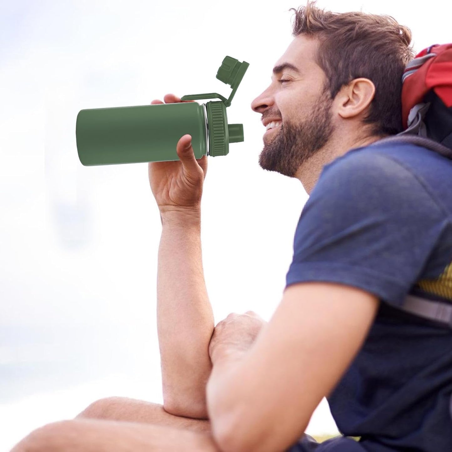 Spout Lid for Hydro Flask Wide Mouth Sport Water Bottles,2 Pack Replacement Lids for Most 12,14,16,18,20,22,32,40,64Oz Wide Mouth Water Bottles with Handle Easy to Carry (Black+Army Green)